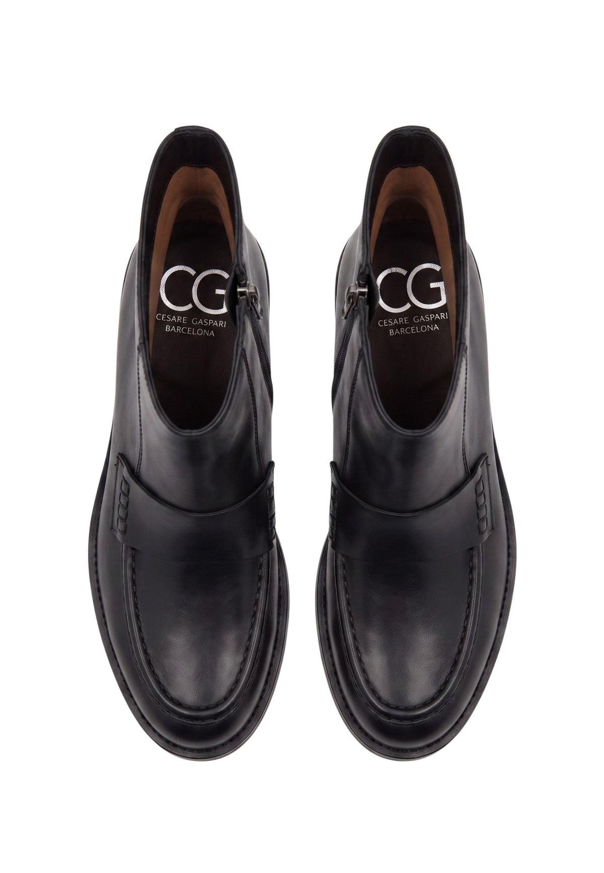Bottines à bout mocassin en cuir – noir