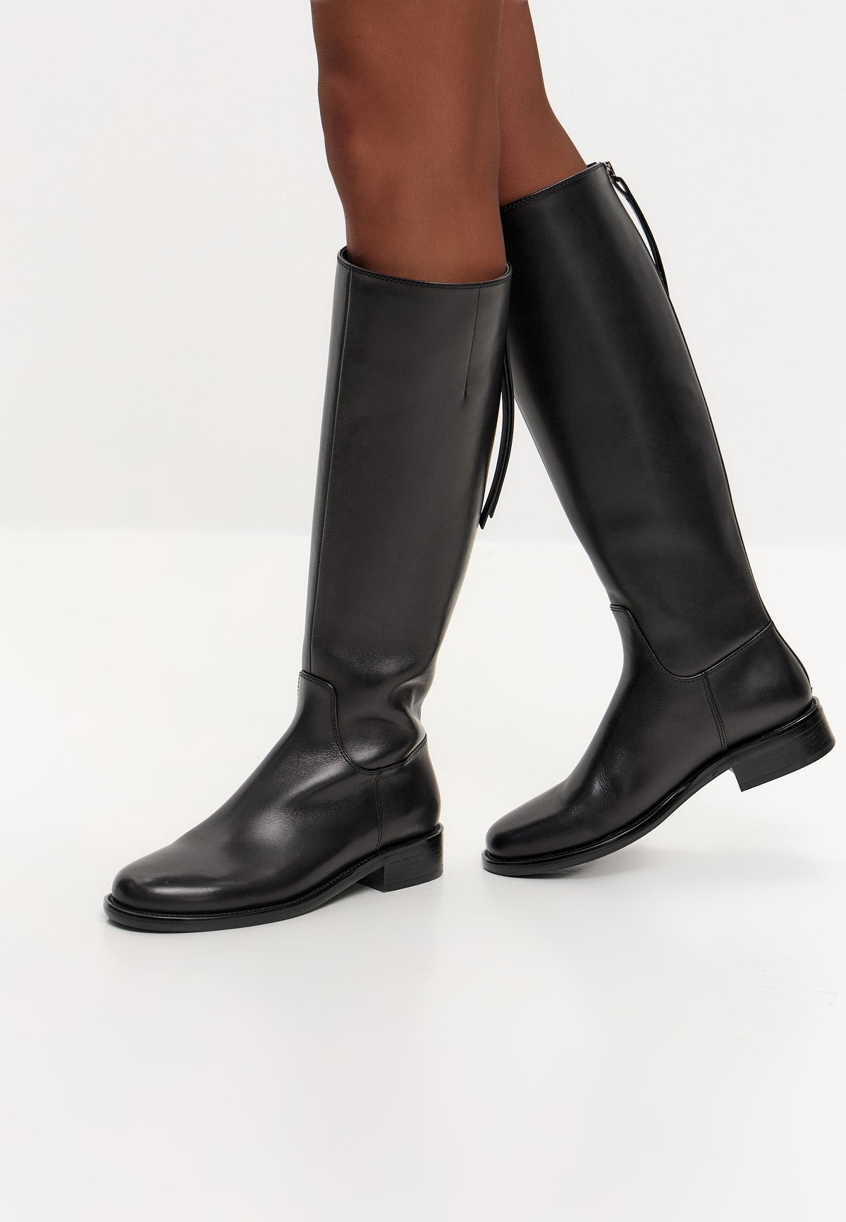 Kniehohe Reitstiefel aus Leder – Schwarz
