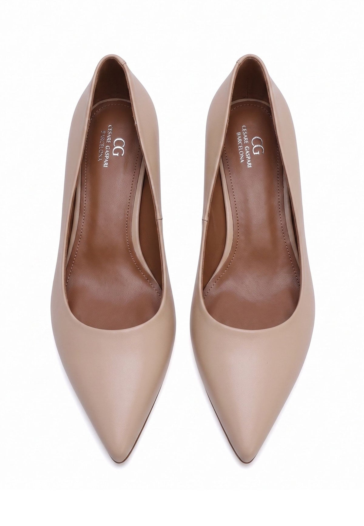 Kitten Heel Pointed Pumps - Beige