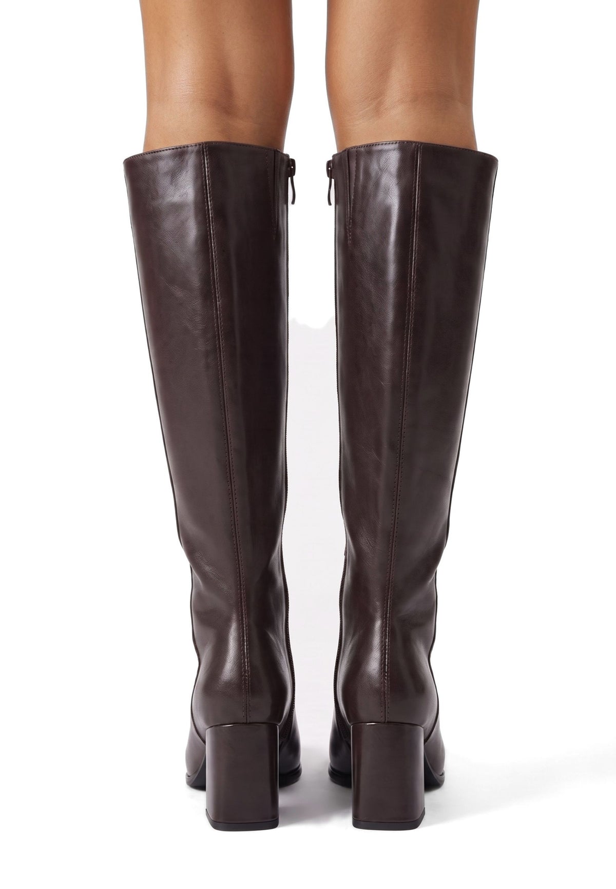 Bottes à talon bloc en cuir – Marron