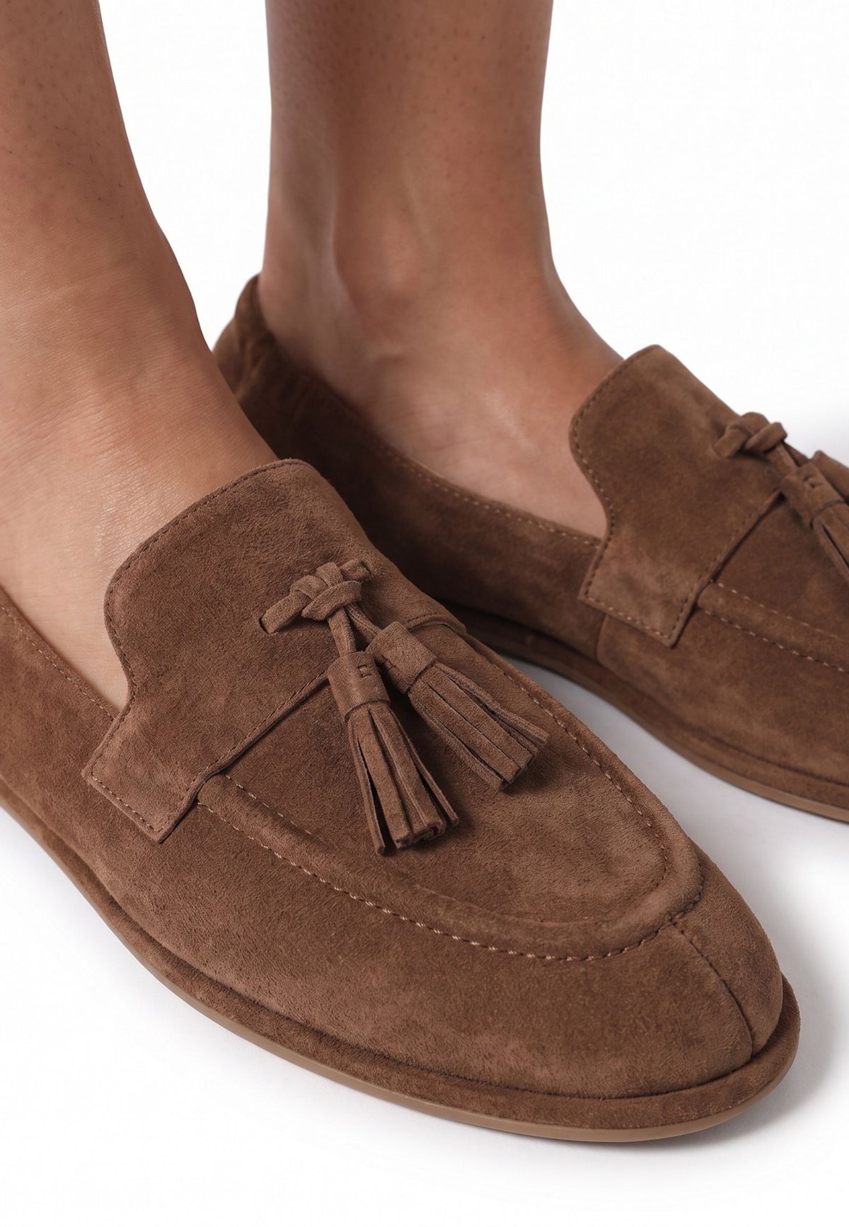 Loafers van suède met kwastjes – Donkerbeige