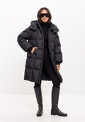 Long Quilted Down Puffer Coat - Black