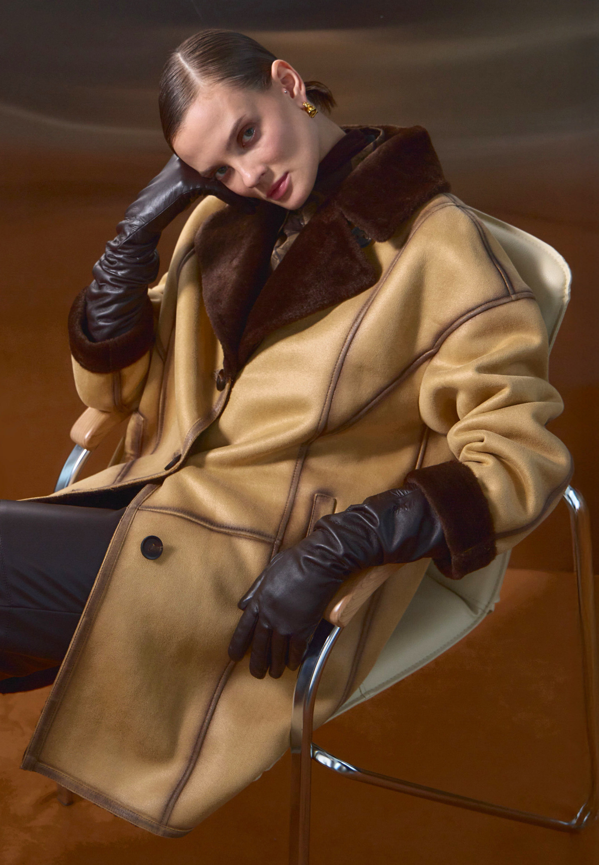 Faux Reversible Shearling Coat with Belt