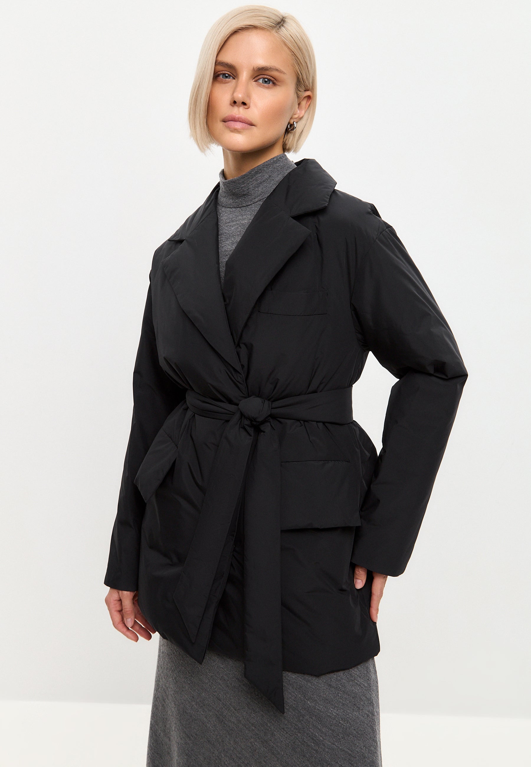 Belted Quilted Blazer - Black