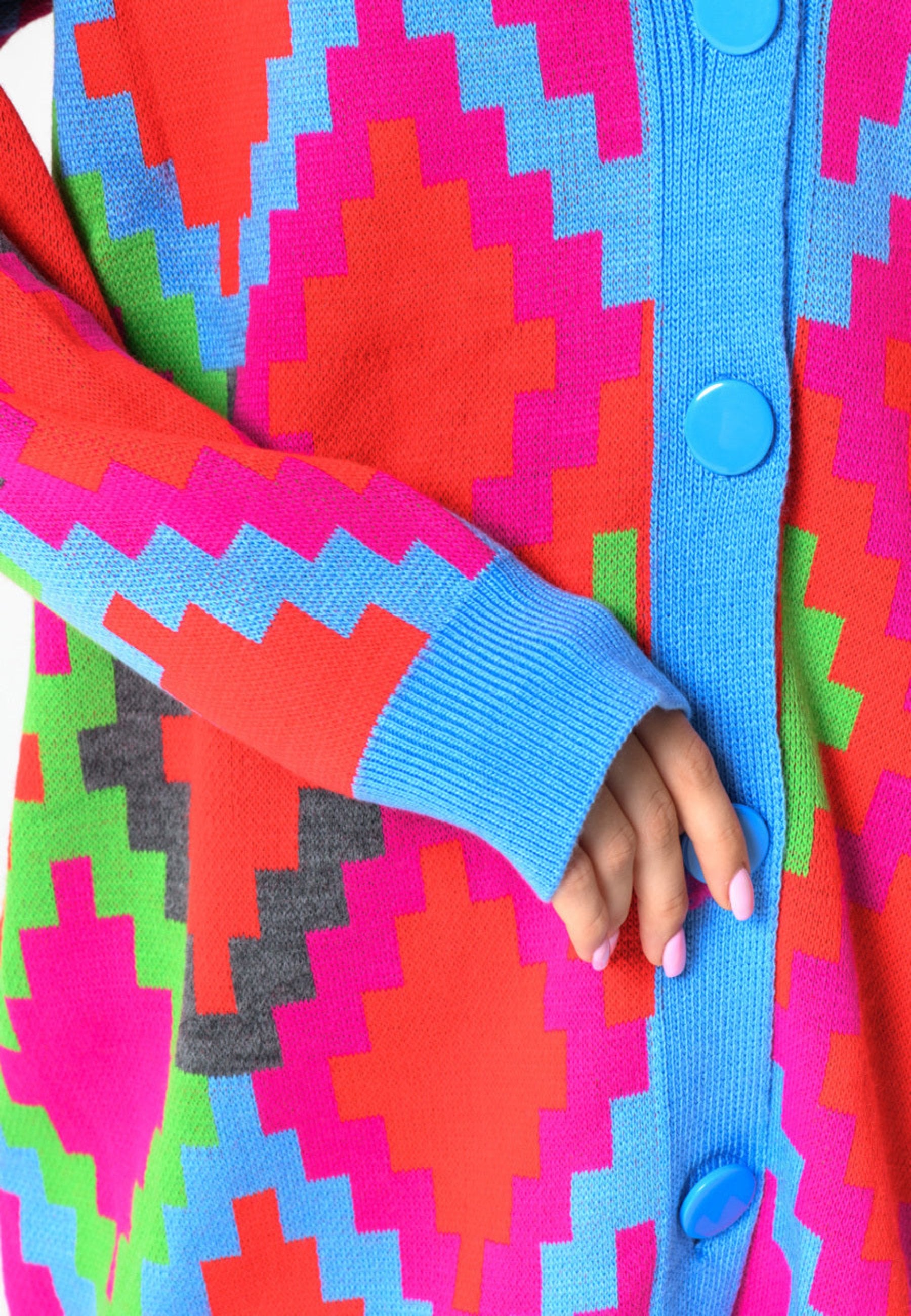 Multicoloured Button-Up Cardigan - Fuchsia