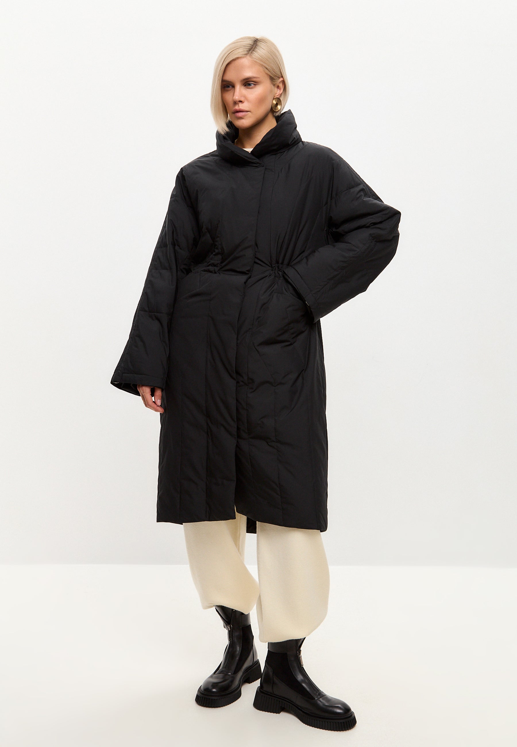 Long Quilted Coat - Black