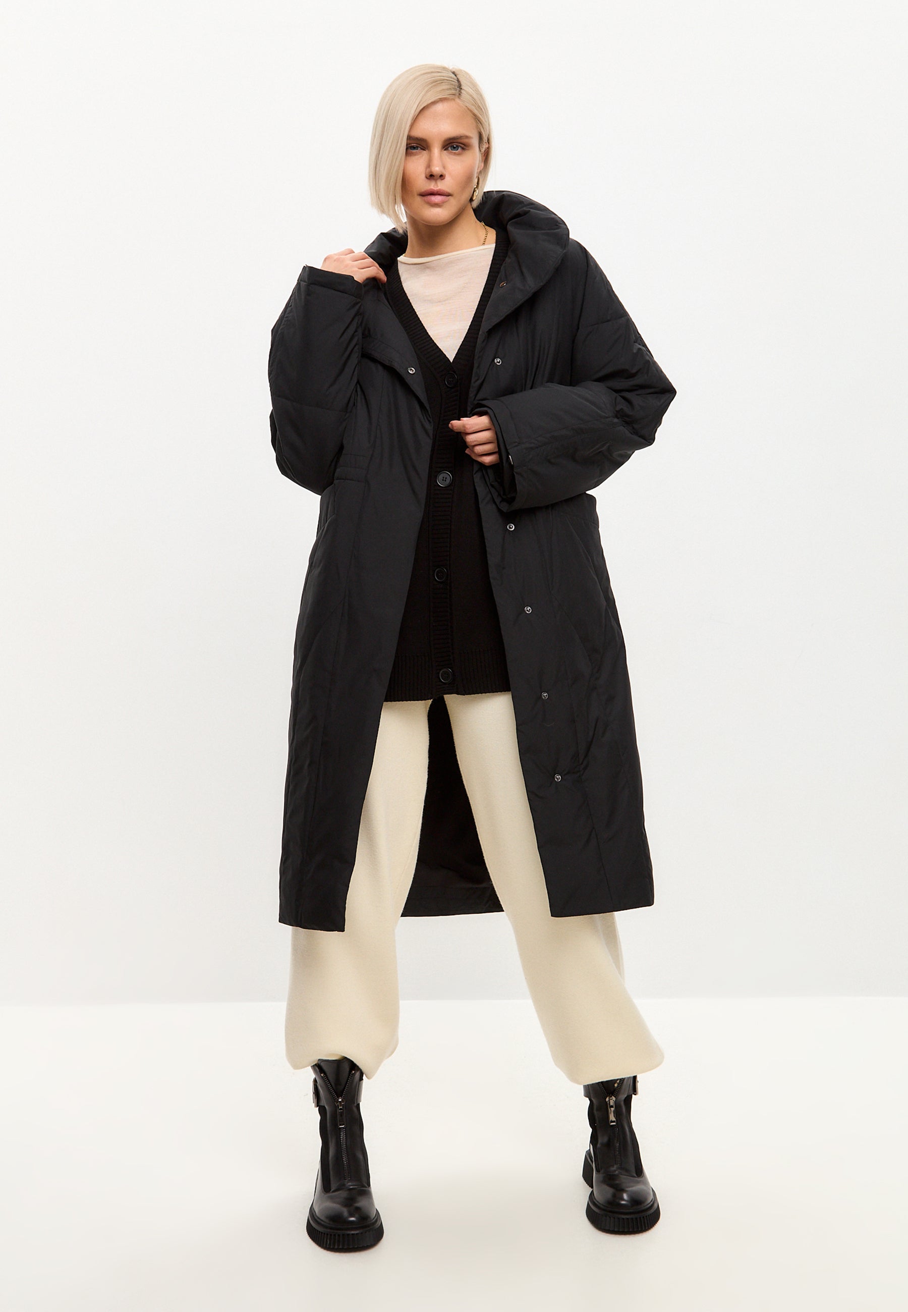 Long Quilted Coat - Black