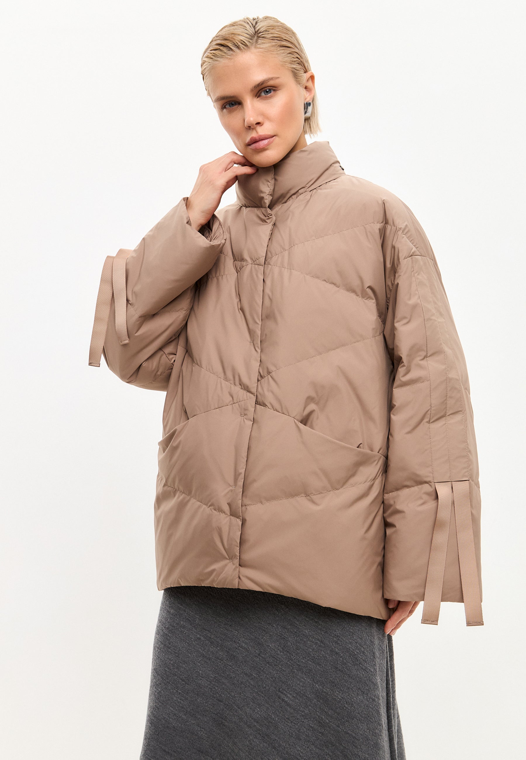 Oversized Quilted Puffer Jacket - Beige