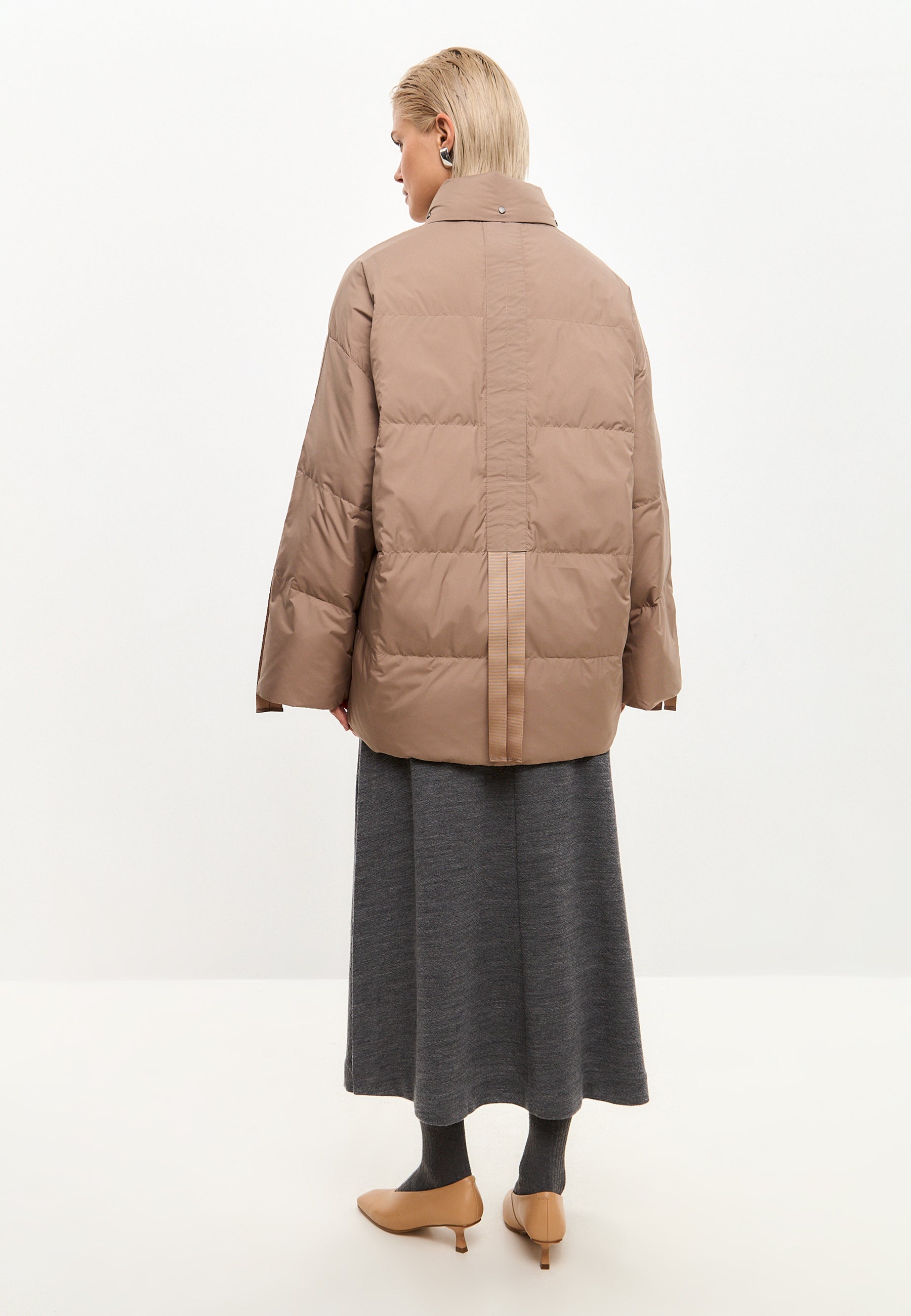 Oversized Quilted Puffer Jacket - Beige