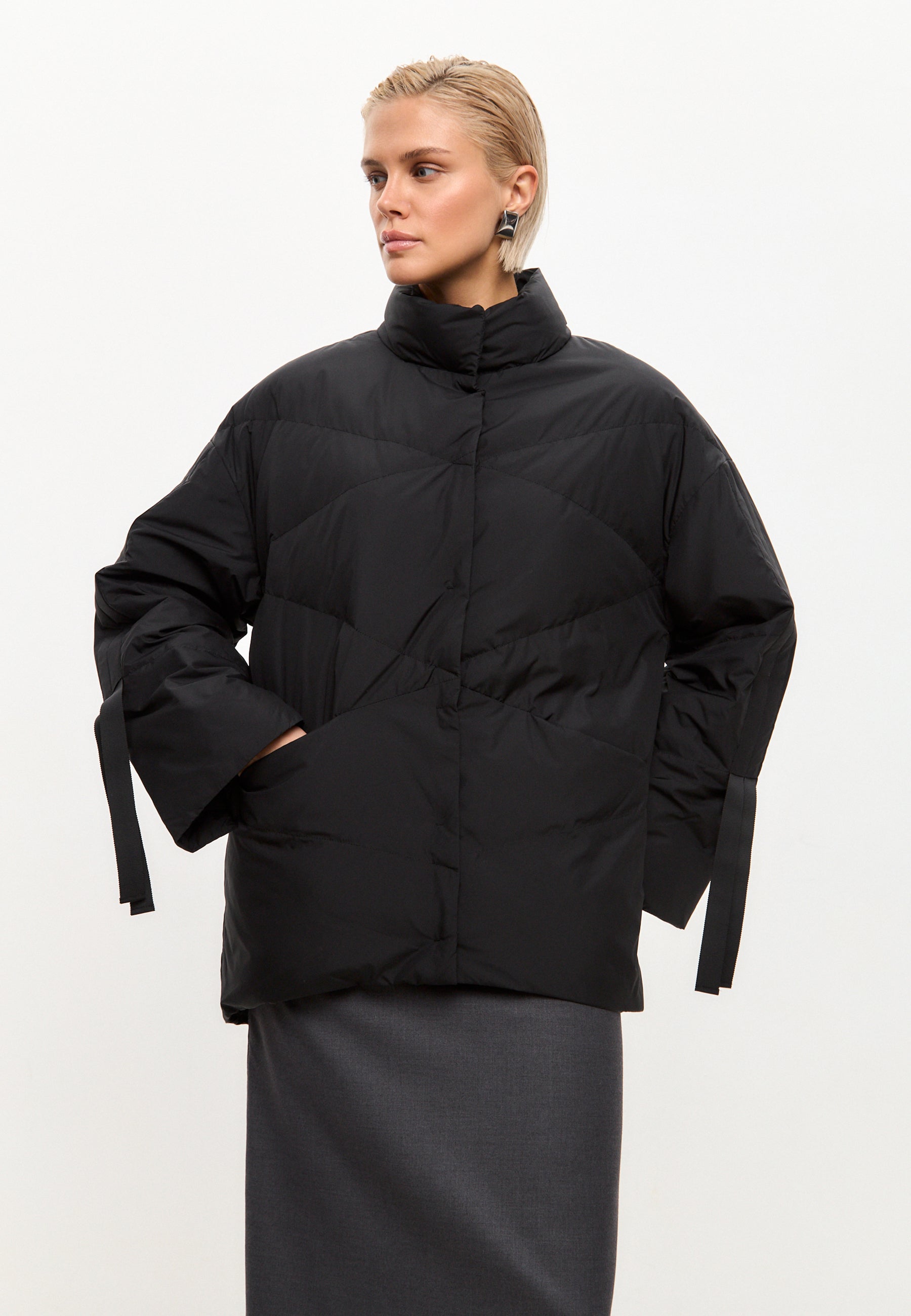 Oversized Quilted Puffer Jacket - Black