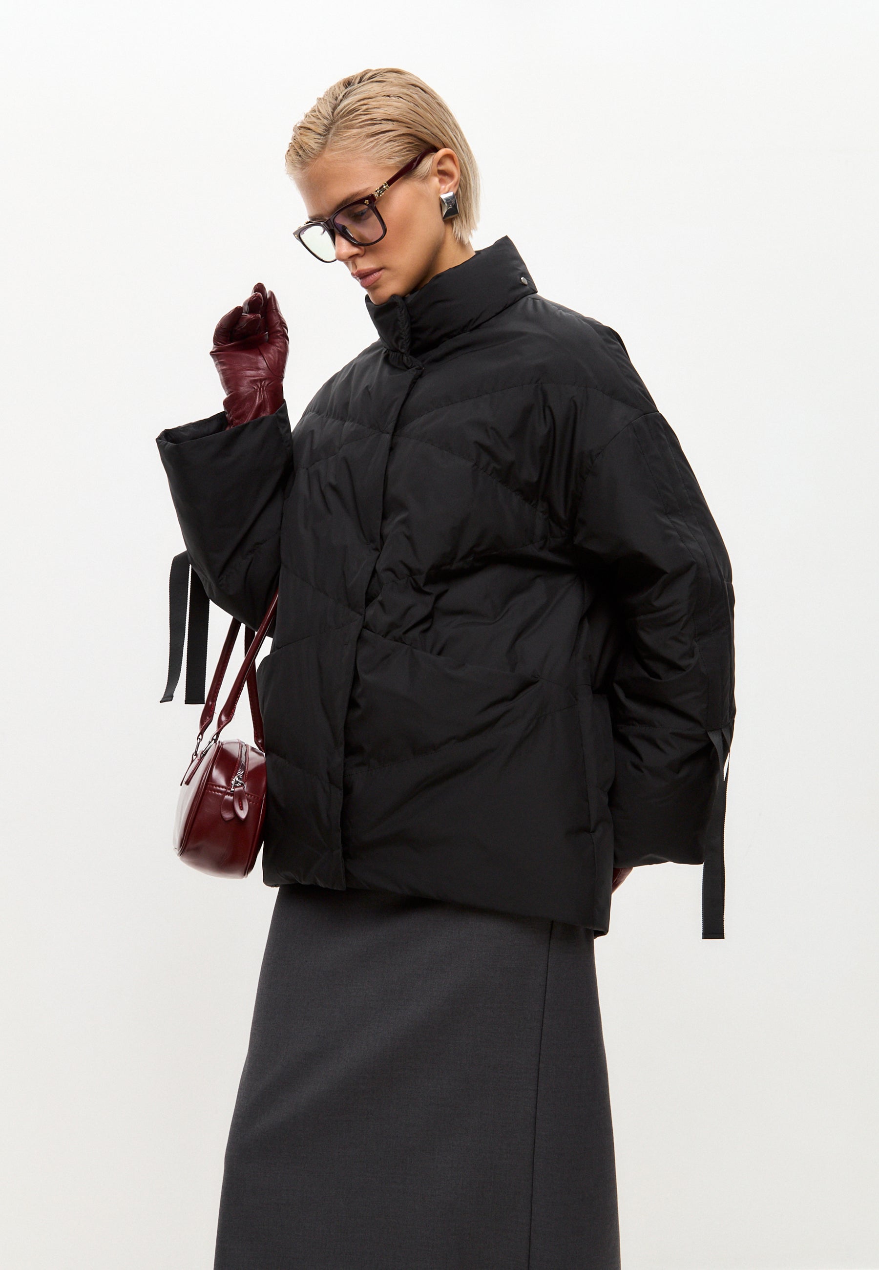 Oversized Quilted Puffer Jacket - Black