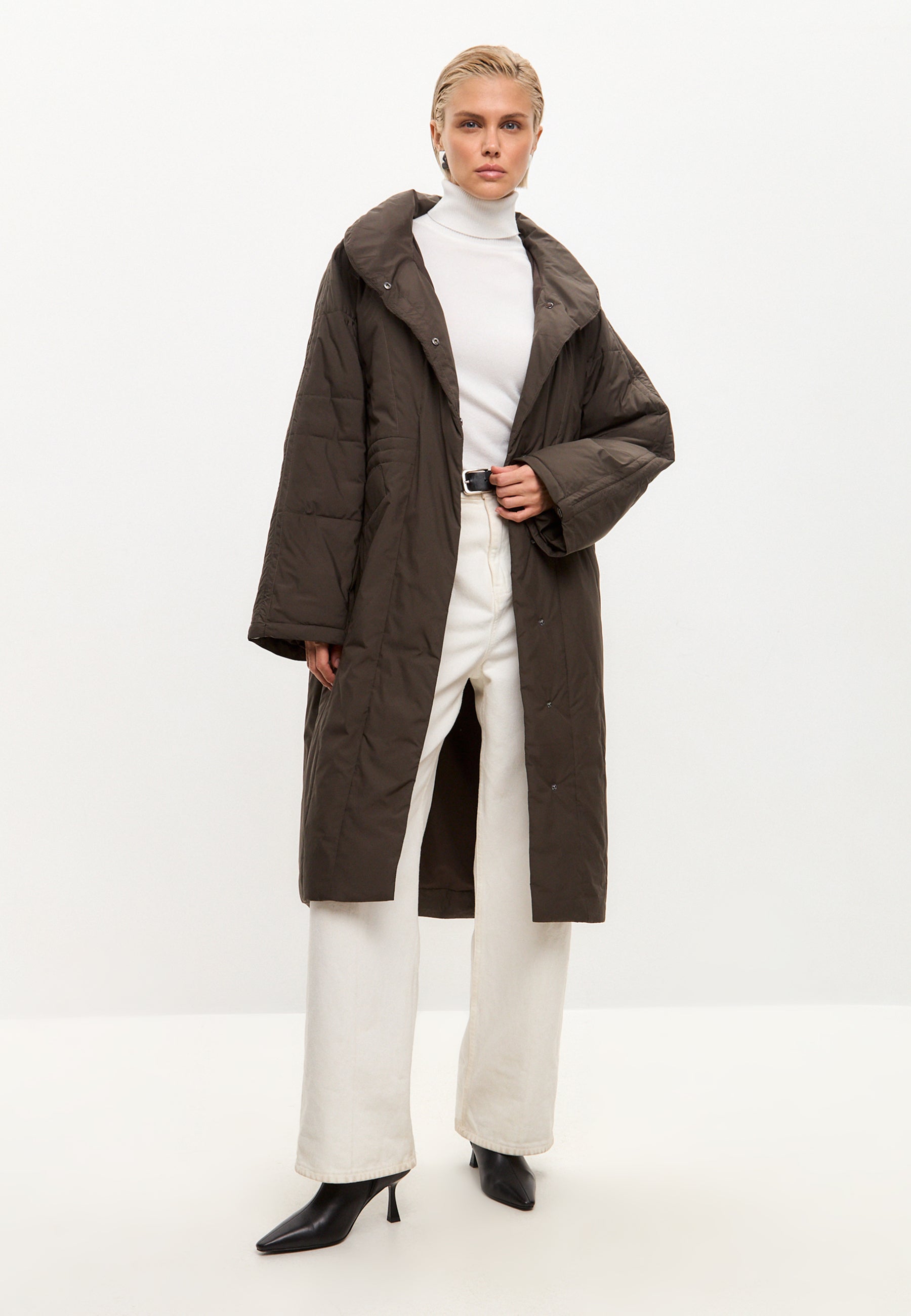 Long Quilted Coat - Brown