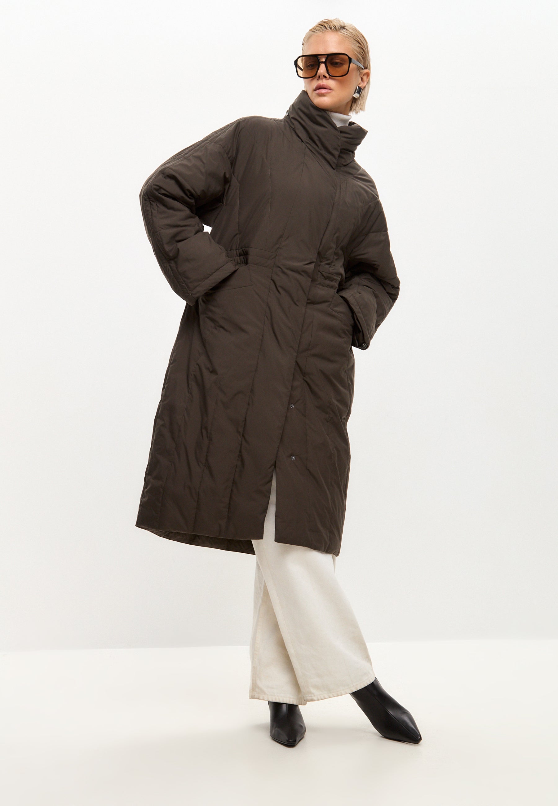 Long Quilted Coat - Brown