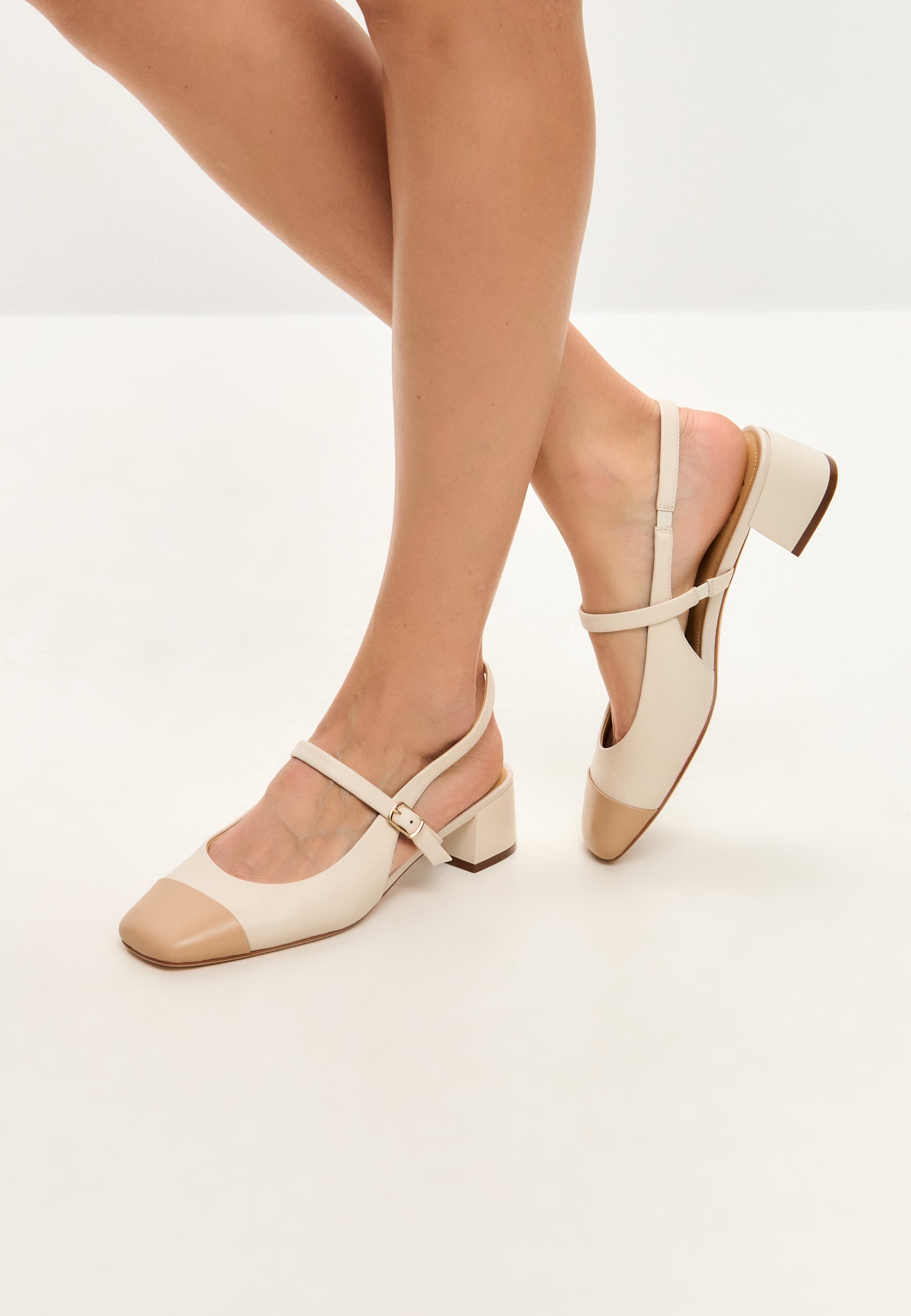 Slingback Block Heels Pumps Marisol - Light Beige