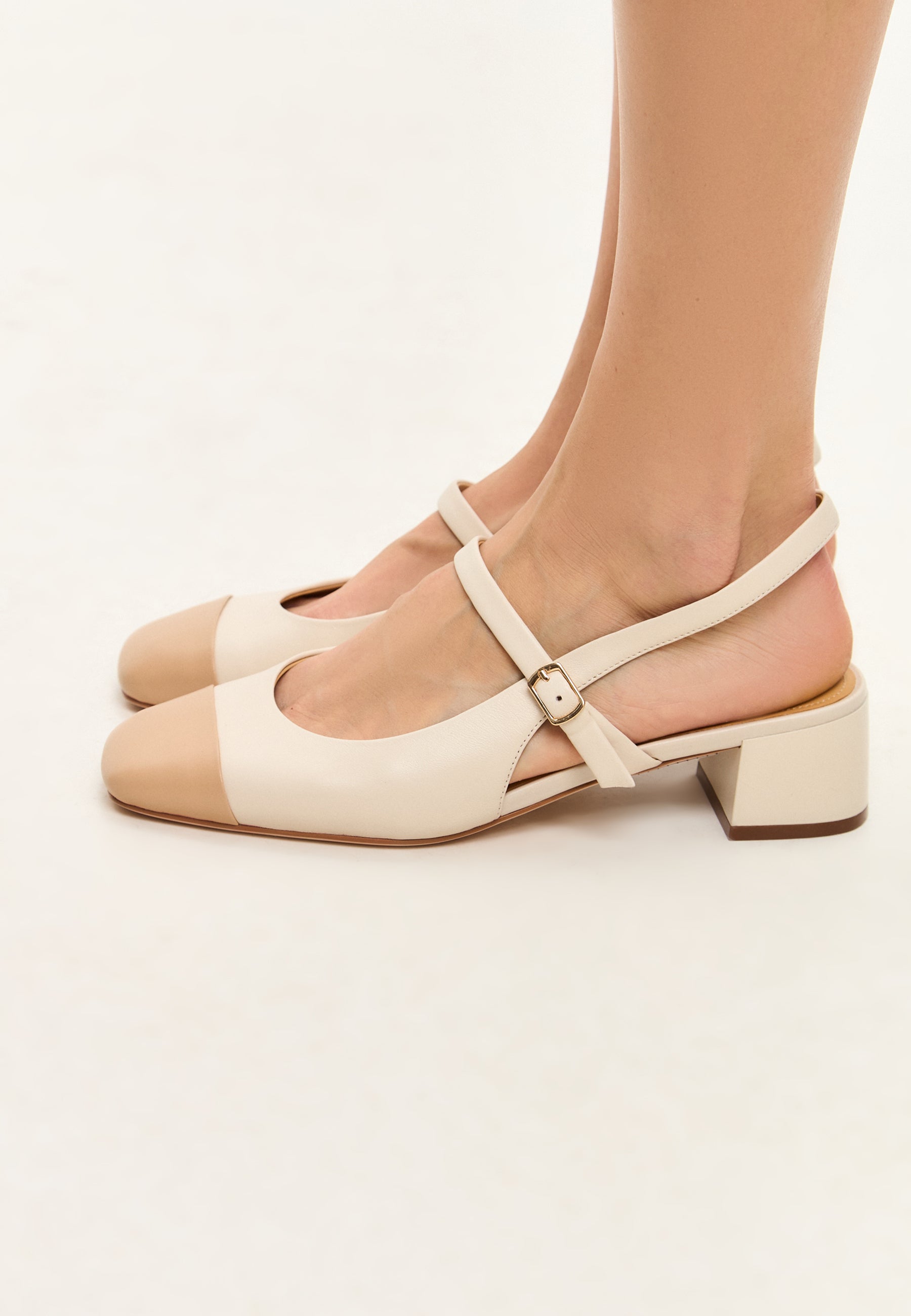 Slingback Block Heels Pumps Marisol - Light Beige