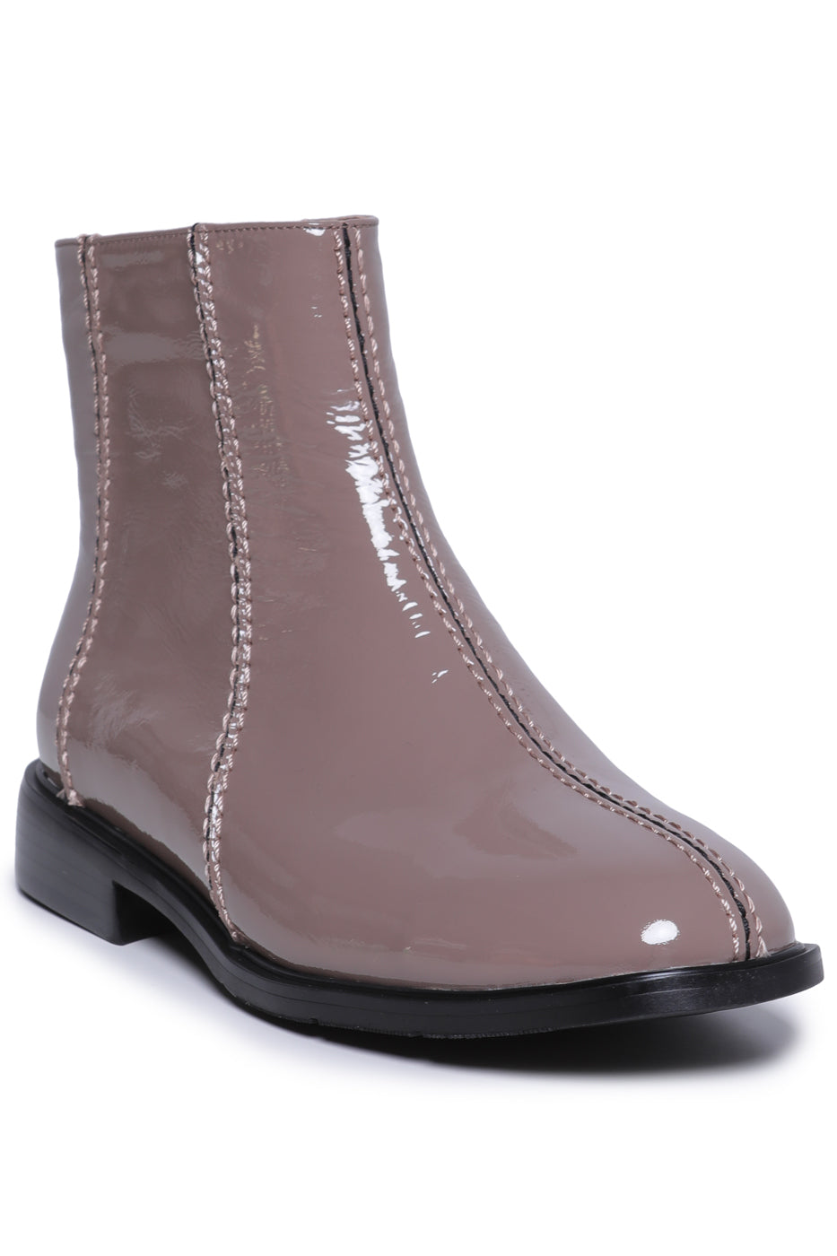 Glossy Zip-Up Ankle Boots Brie - Beige