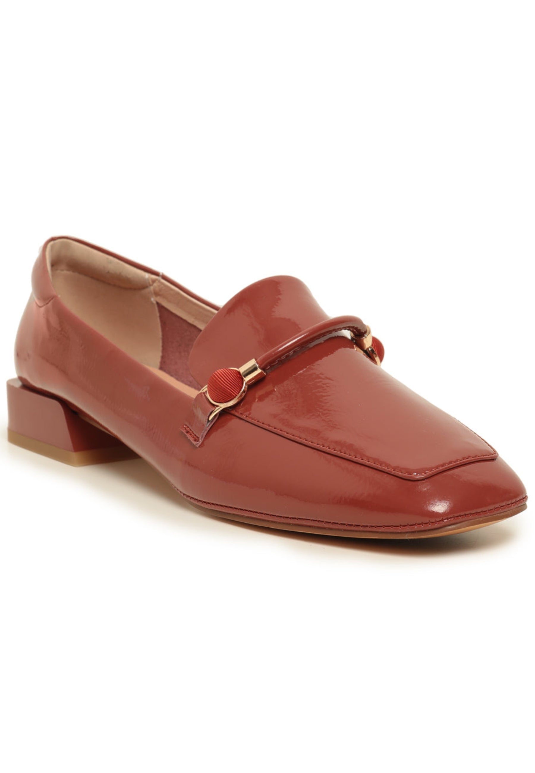 Patent Leather Loafers with Metallic Accents - Orange