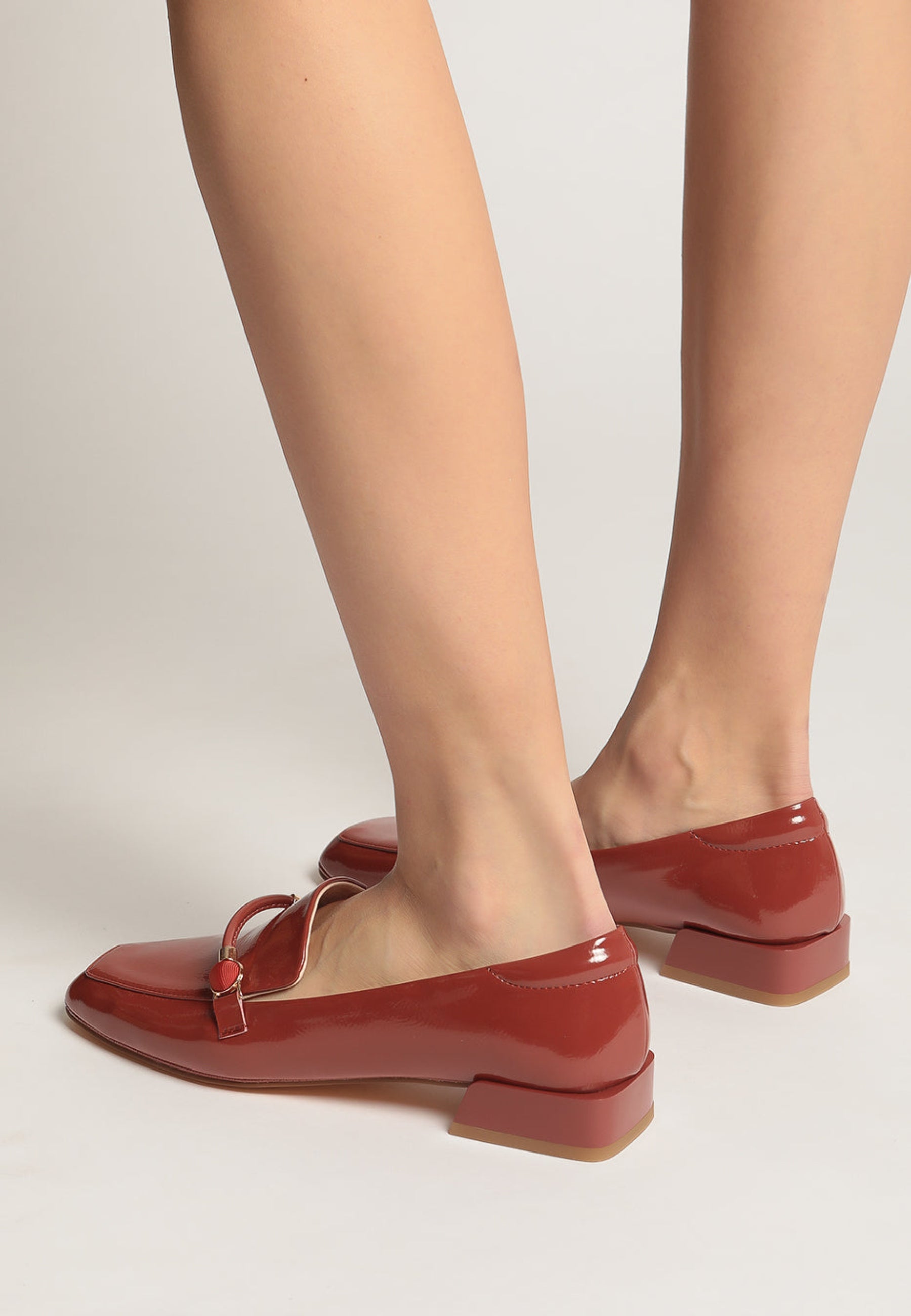 Patent Leather Loafers with Metallic Accents - Orange