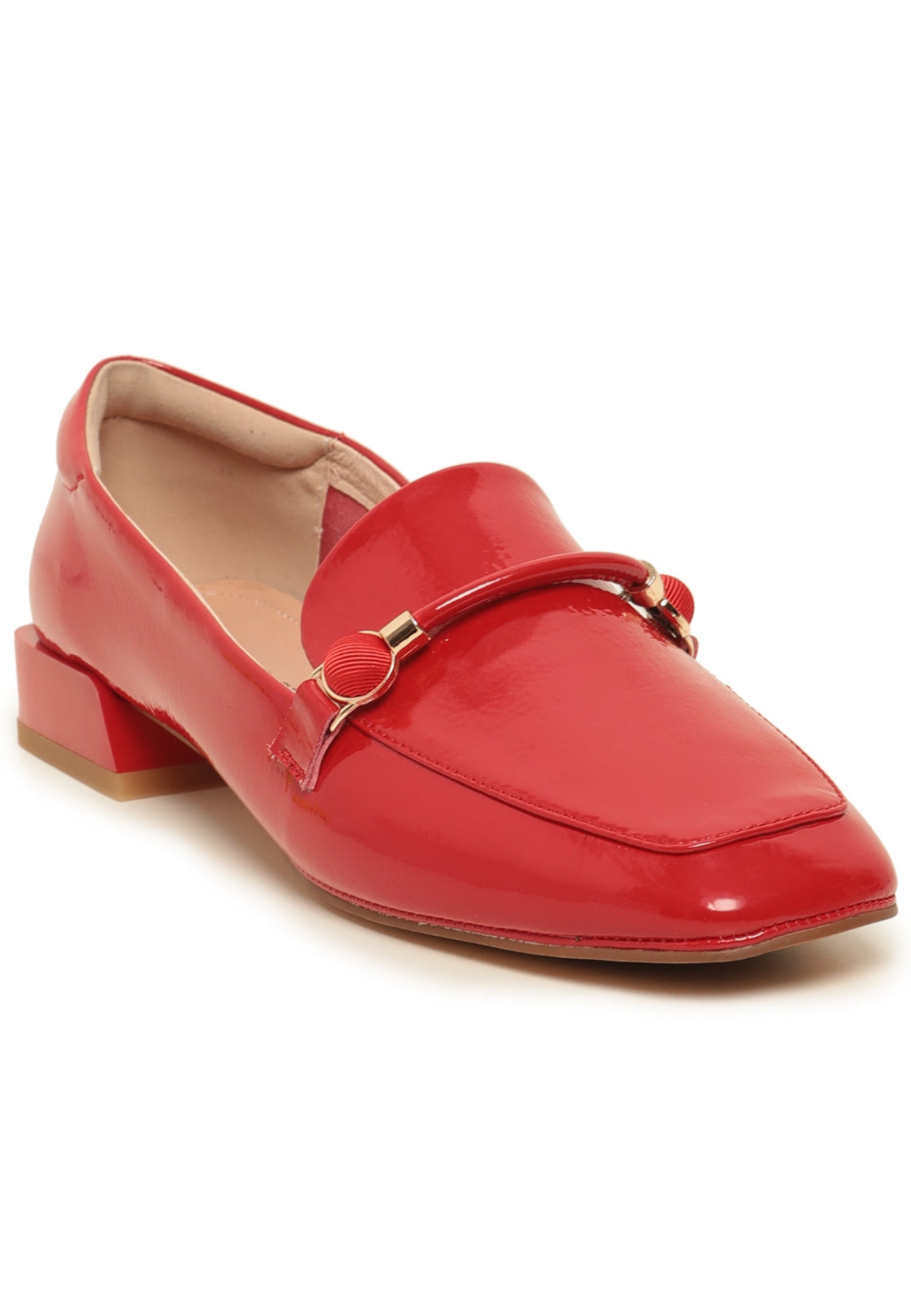 Patent Leather Loafers with Metallic Accents - Red