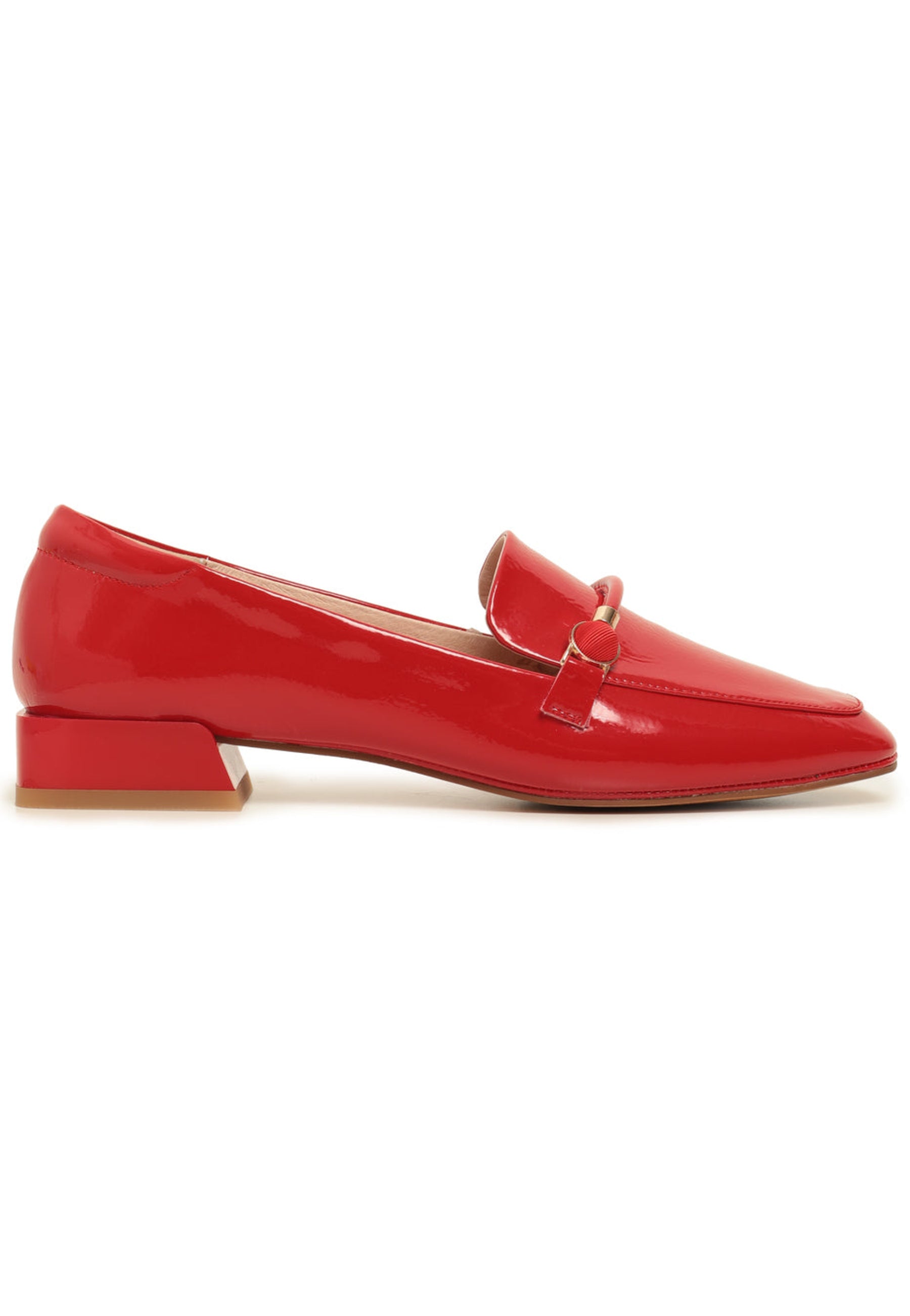 Patent Leather Loafers with Metallic Accents - Red