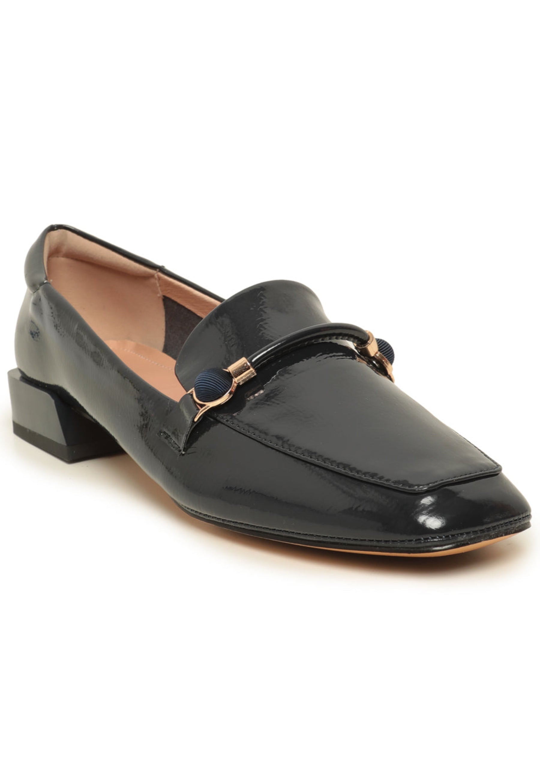 Patent Leather Loafers with Metallic Accents - Black