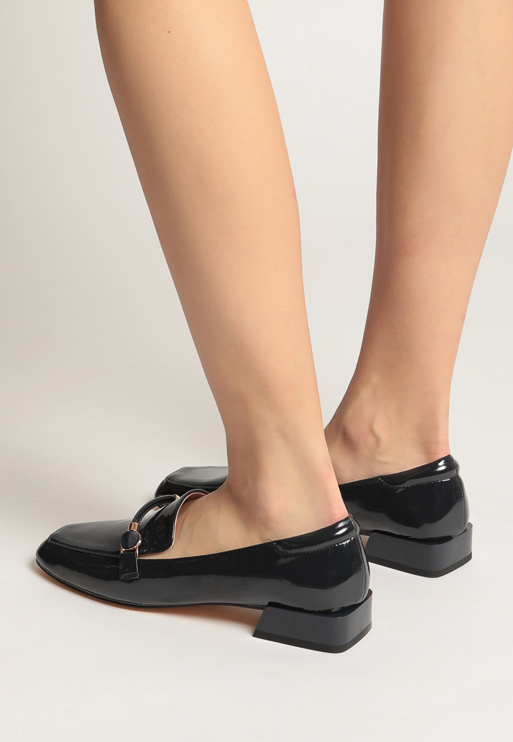 Patent Leather Loafers with Metallic Accents - Black