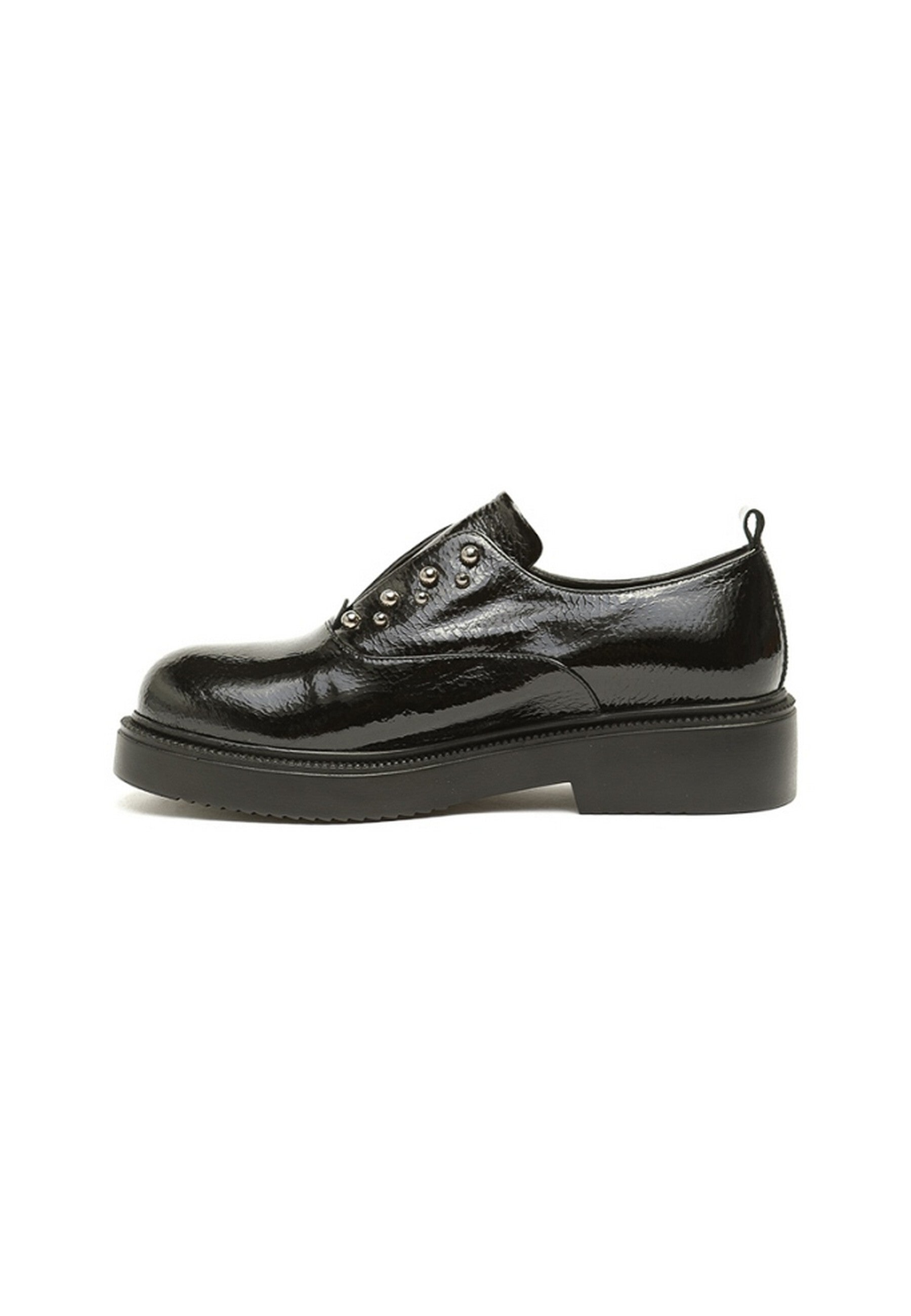 Studded Patent Leather Slip-On Loafers - Black