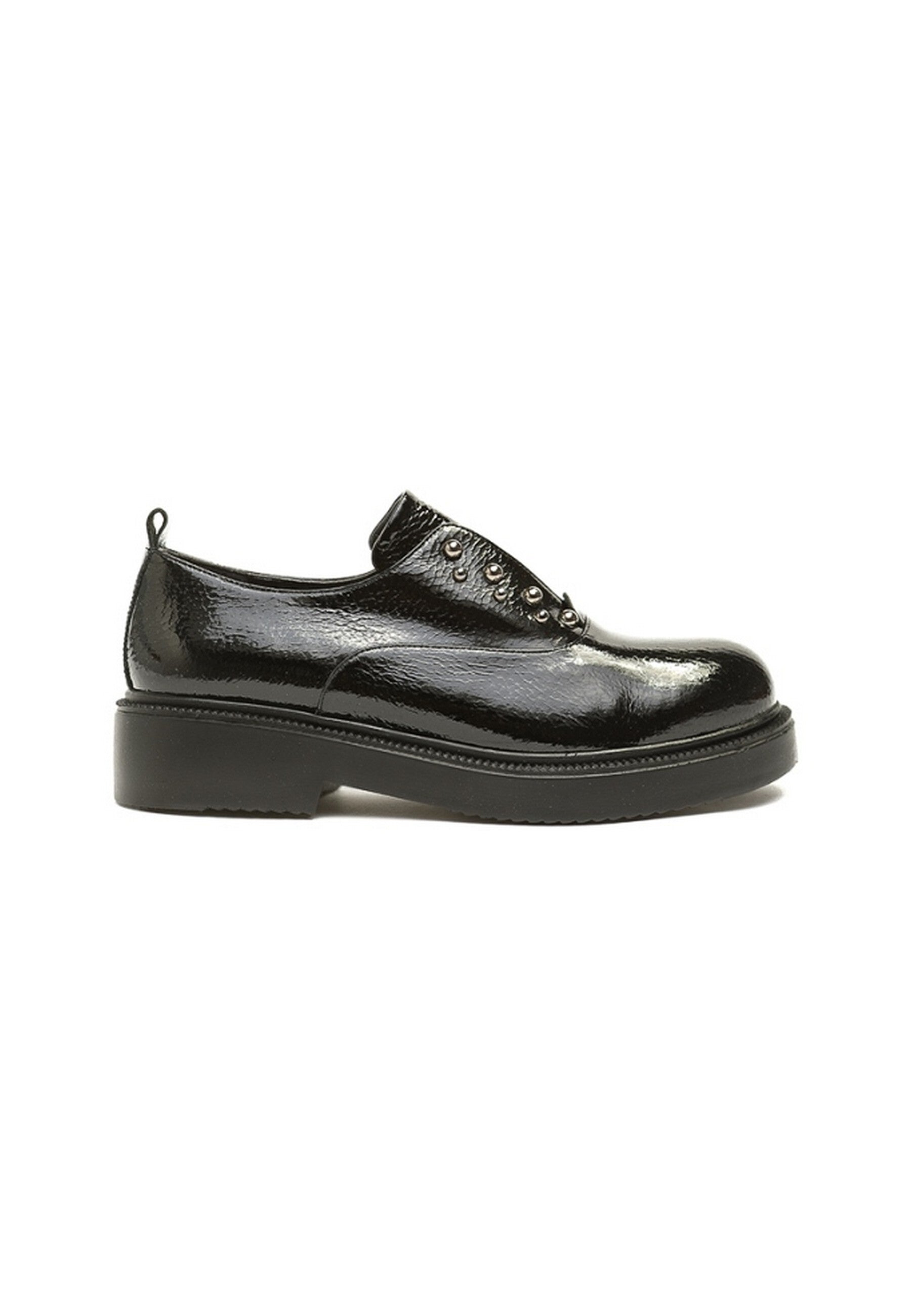 Studded Patent Leather Slip-On Loafers - Black