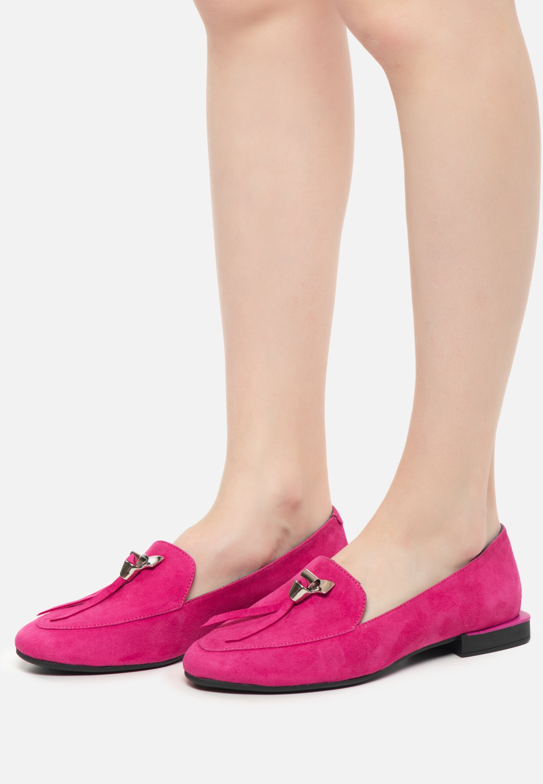 Metal Accent Loafers - Fuchsia