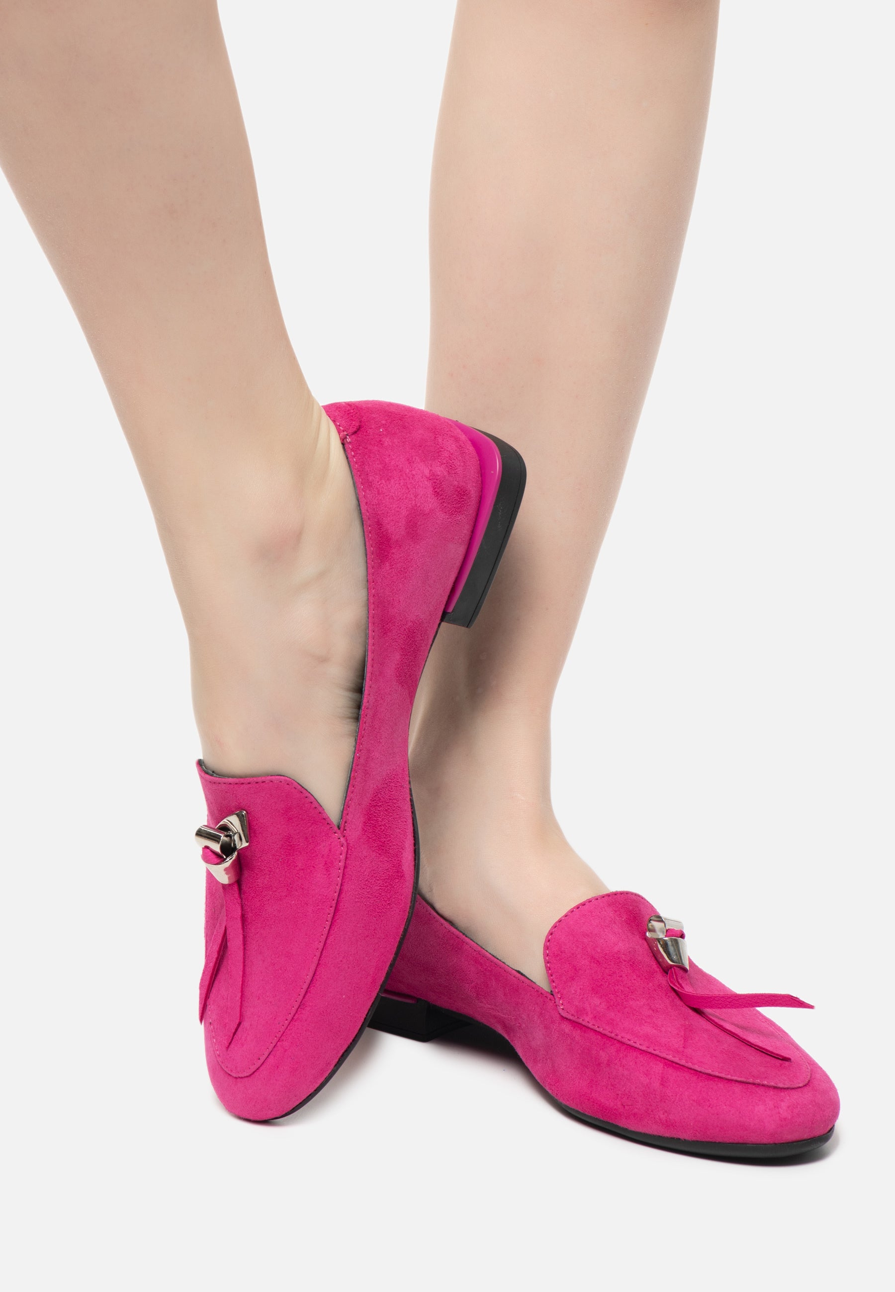 Metal Accent Loafers - Fuchsia