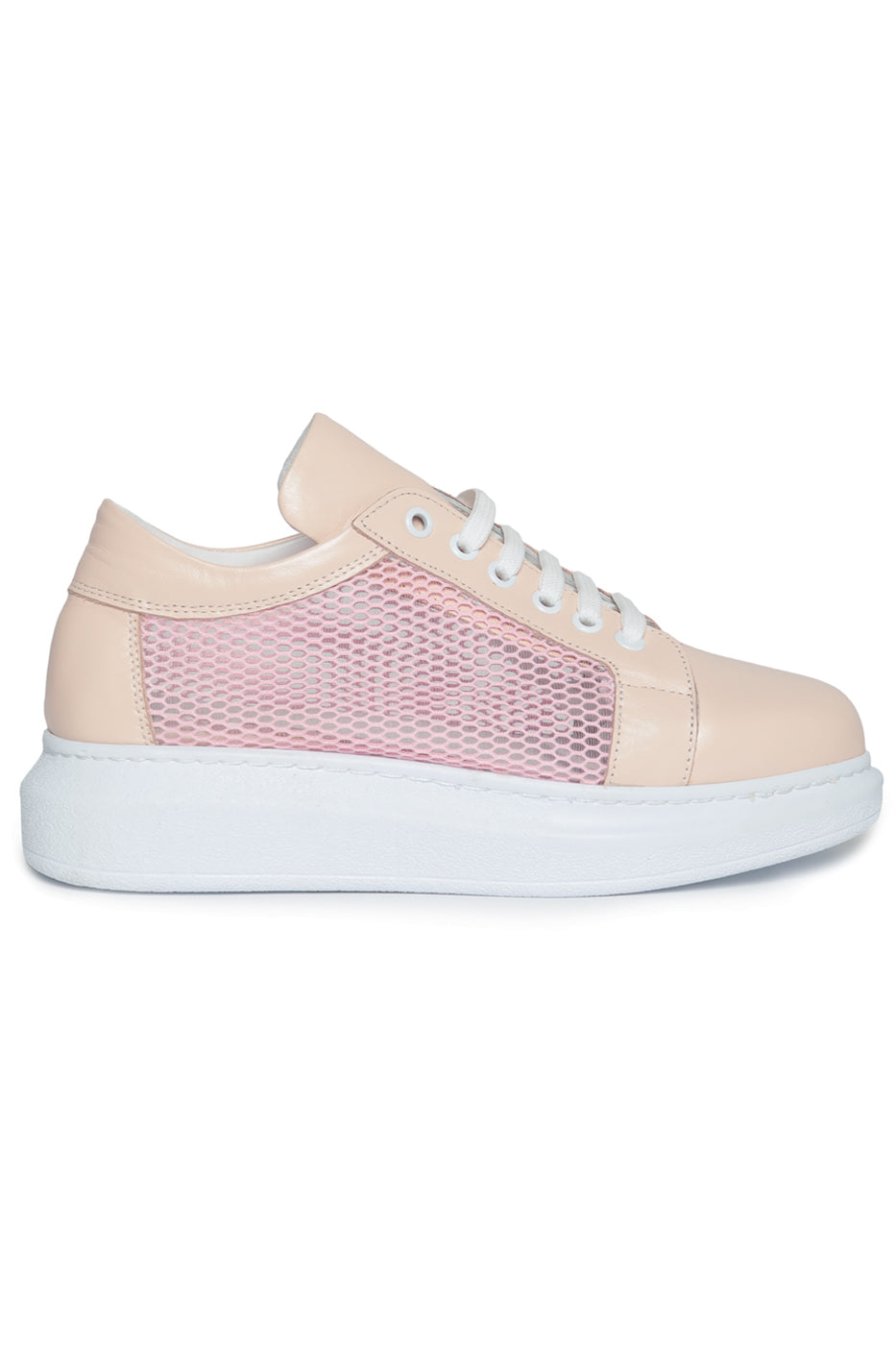 Mesh Panel Lace-Up Sneakers - Pink