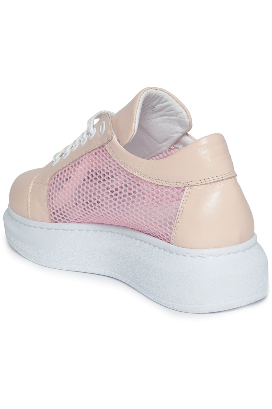 Mesh Panel Lace-Up Sneakers - Pink