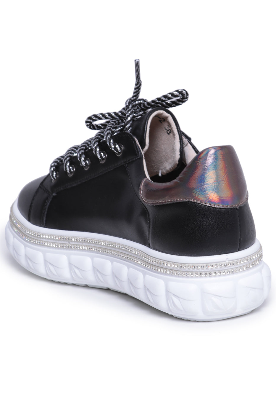 Rhinestone Embellished Platform Sneakers - Black