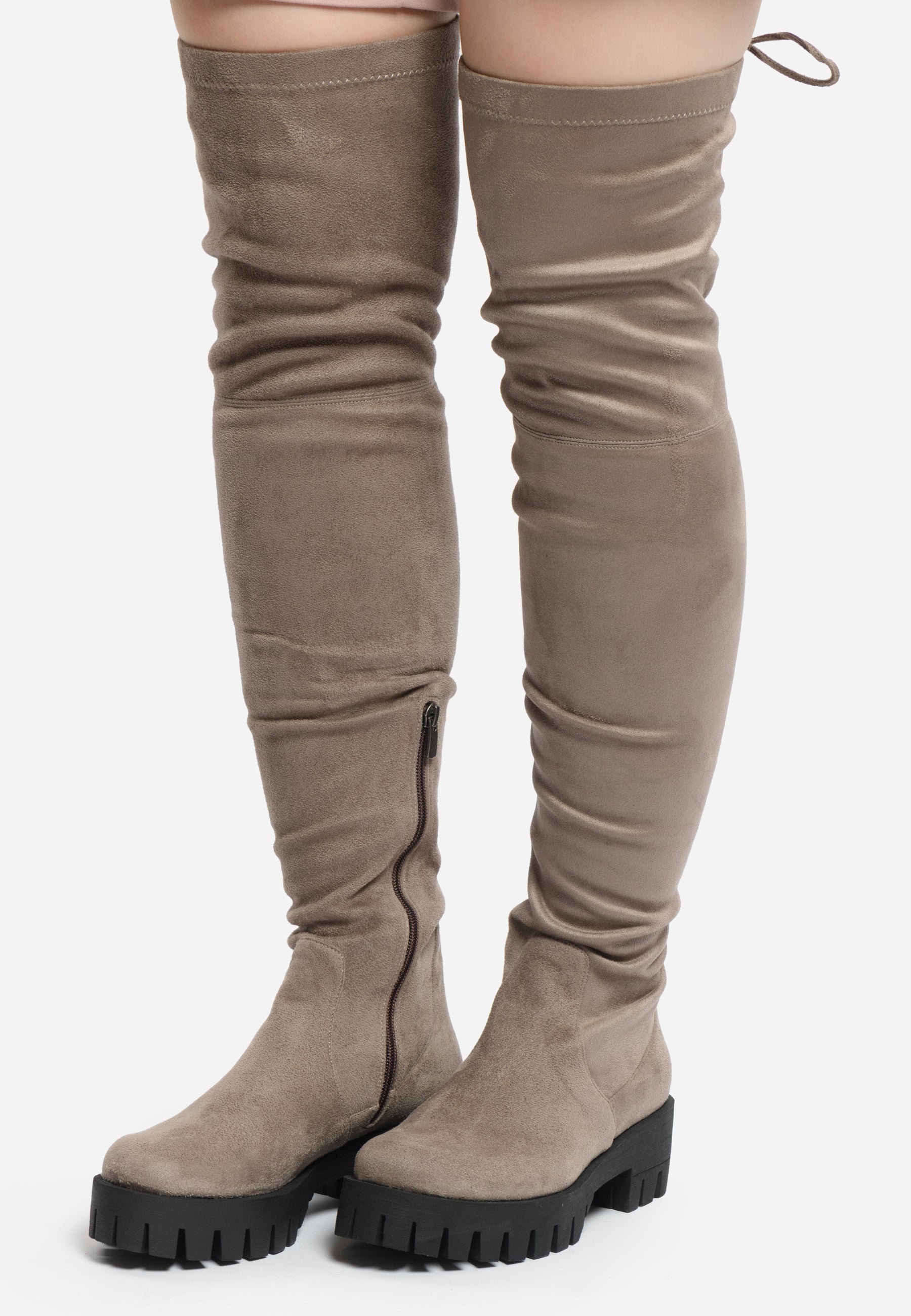 Suede Over-the-Knee Boots – Beige