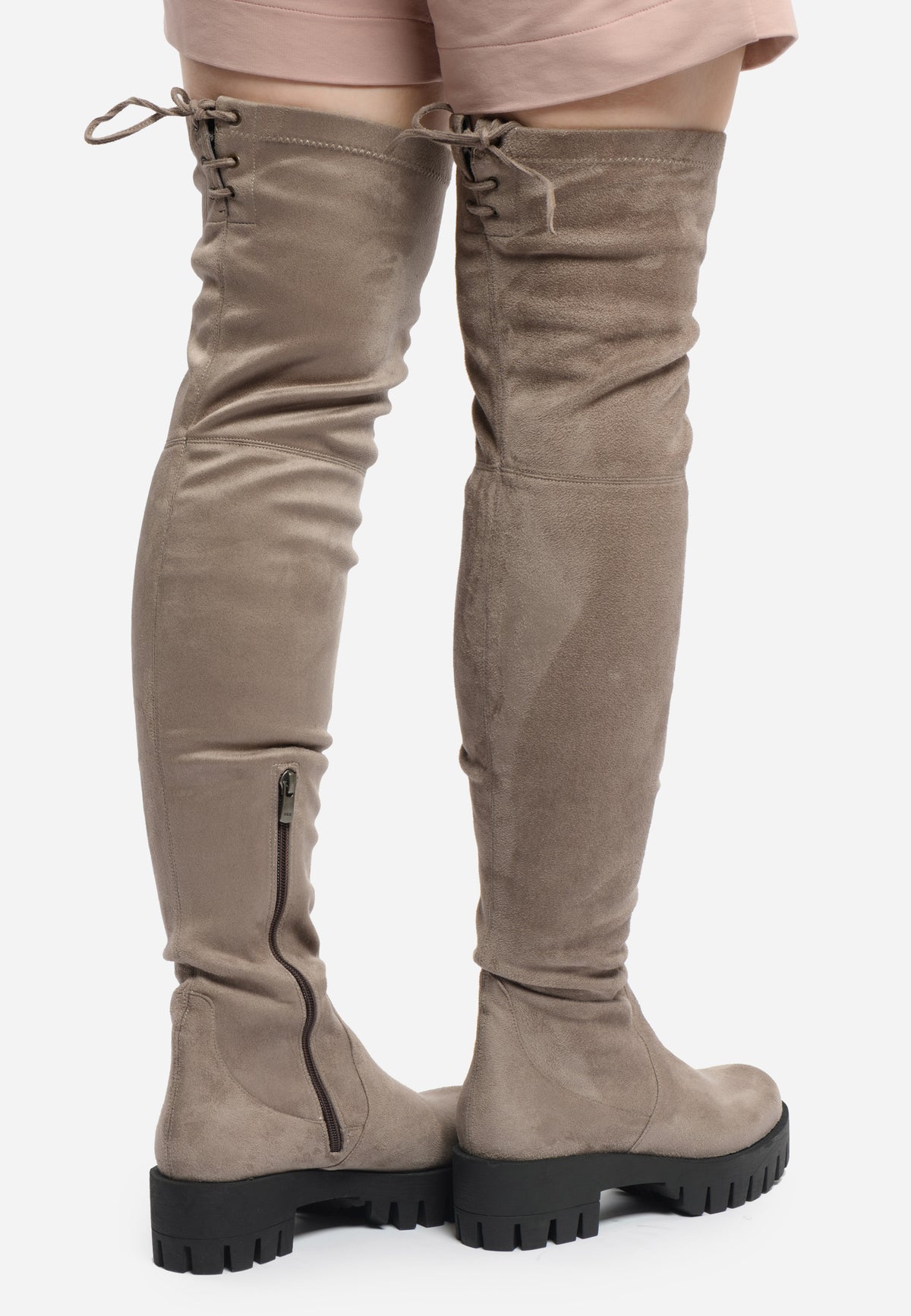 Suede Over-the-Knee Boots – Beige