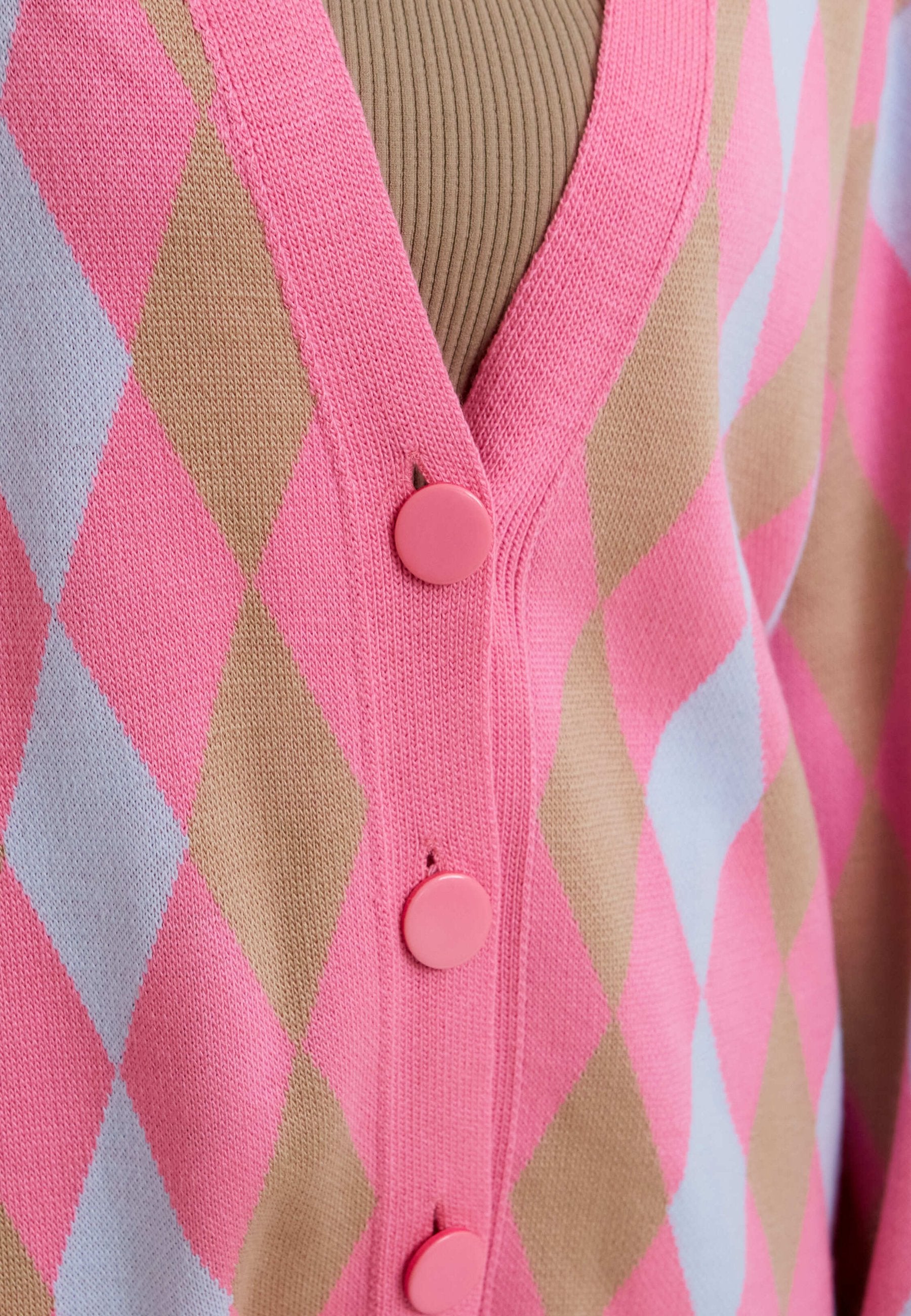 Multicoloured Button-Up Cardigan - Pink