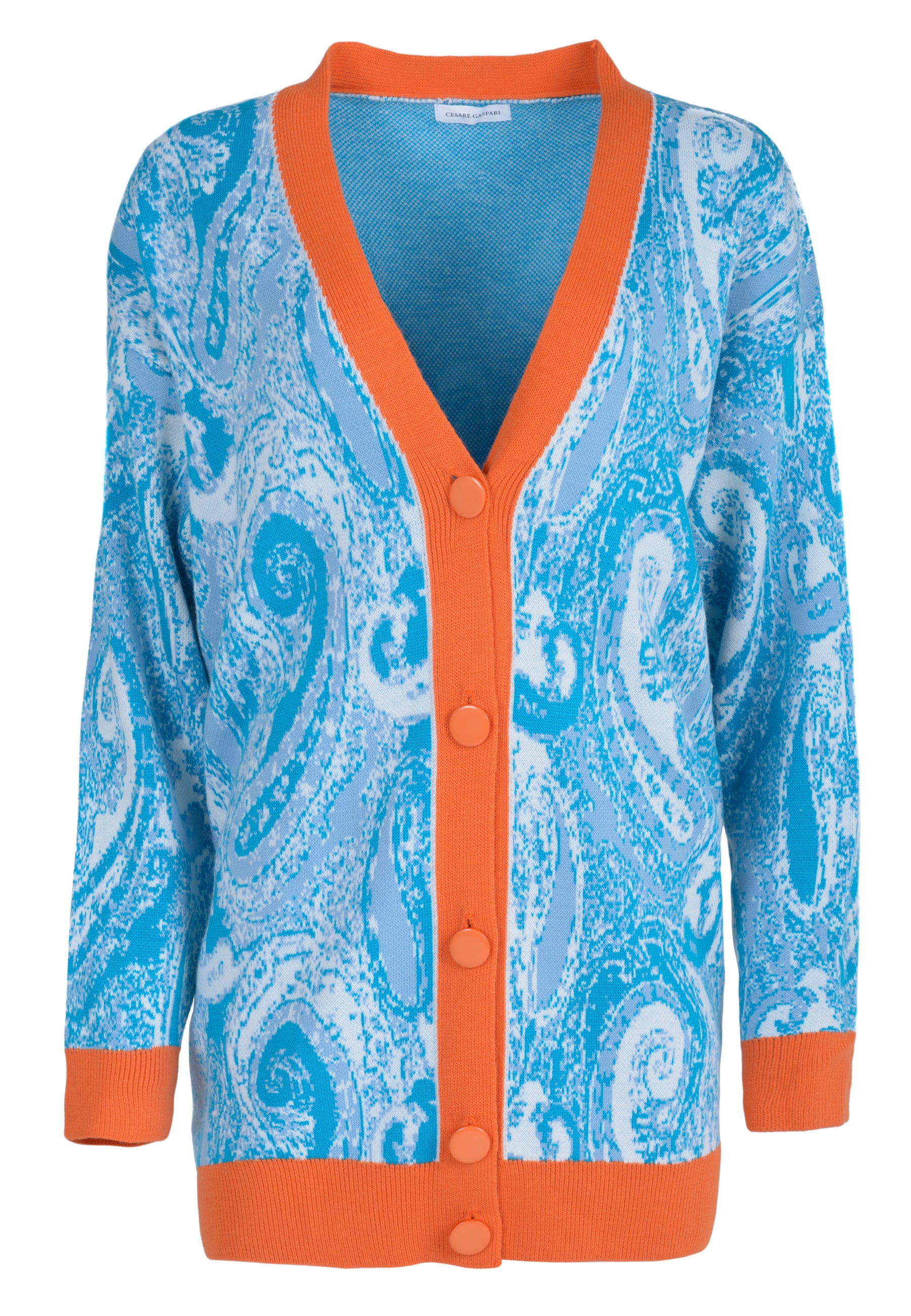 Multicoloured Button-Up Cardigan - Light Blue