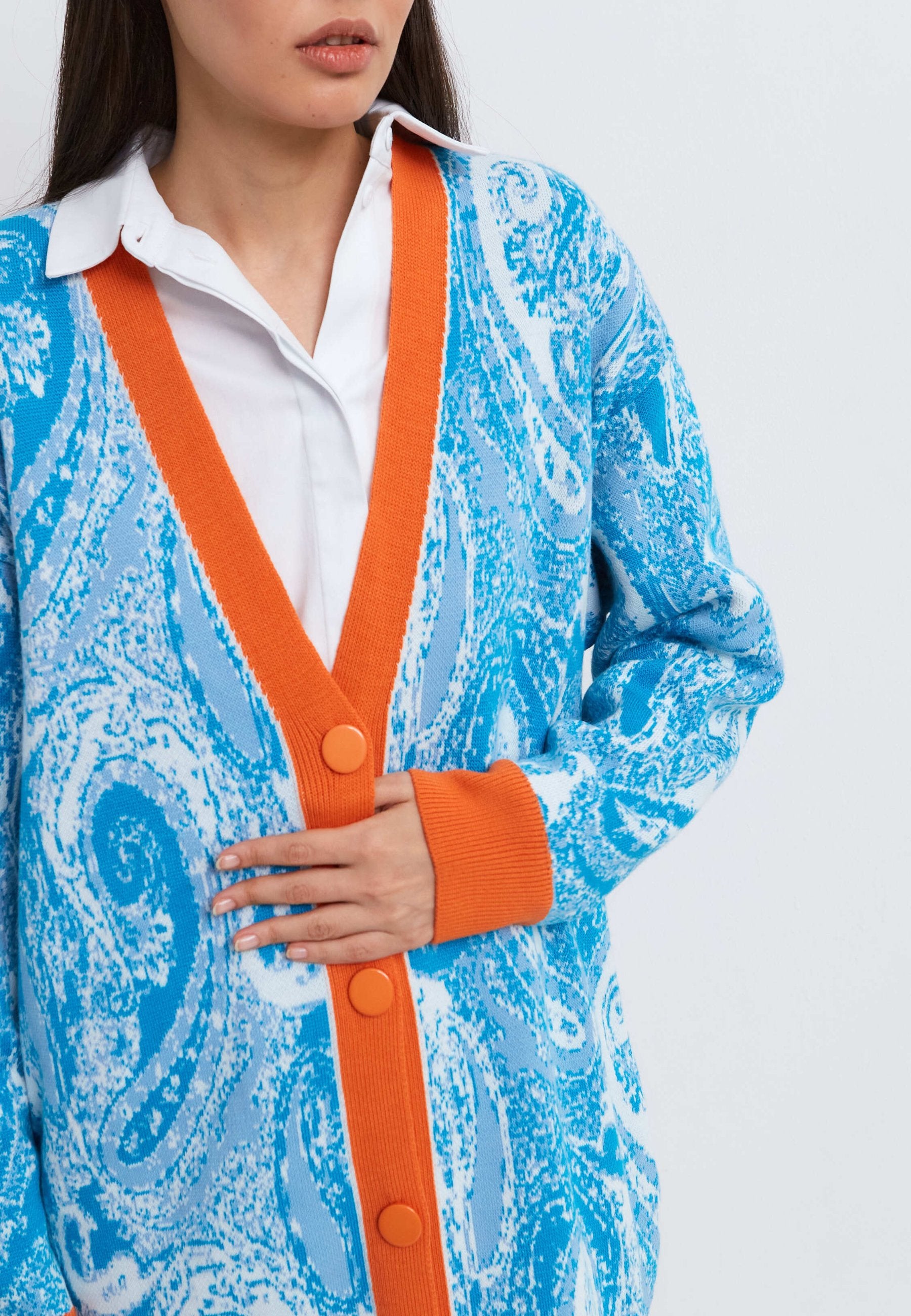 Multicoloured Button-Up Cardigan - Light Blue