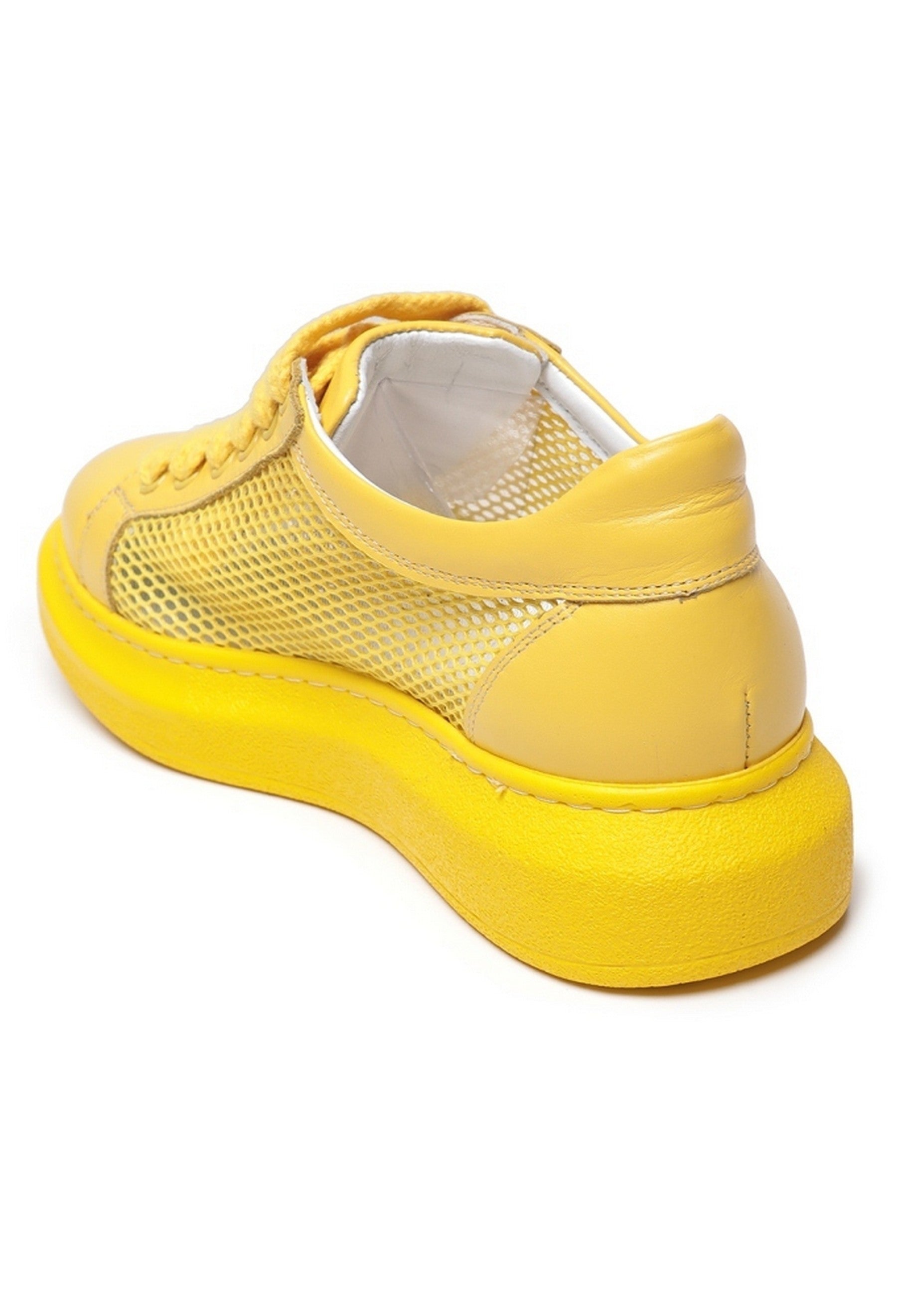 Mesh Panel Lace-Up Sneakers - Yellow