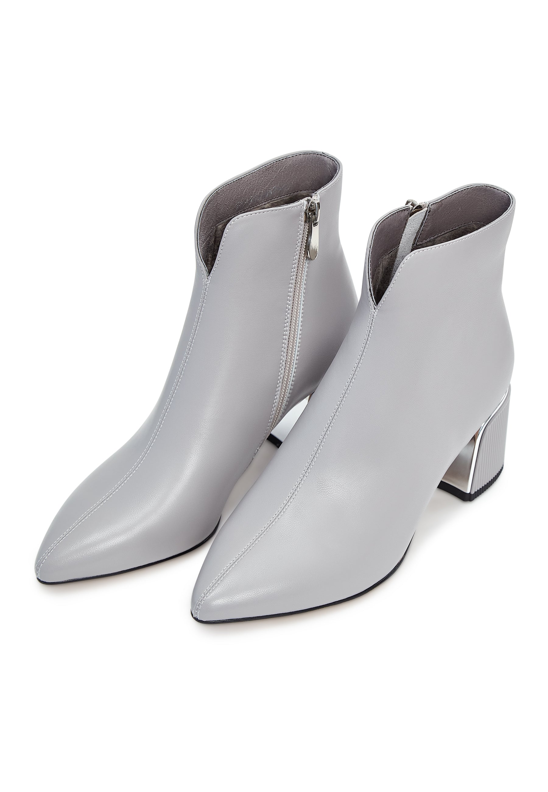 Leather Ankle Boots - Grey