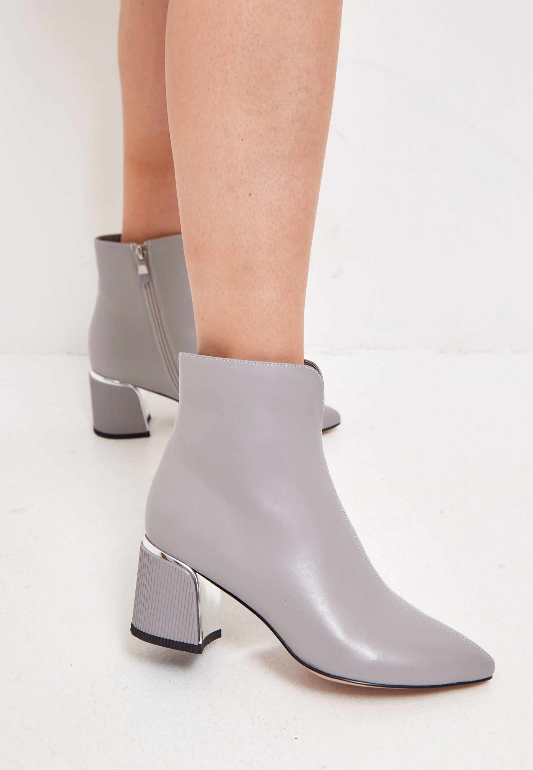 Leather Ankle Boots - Grey