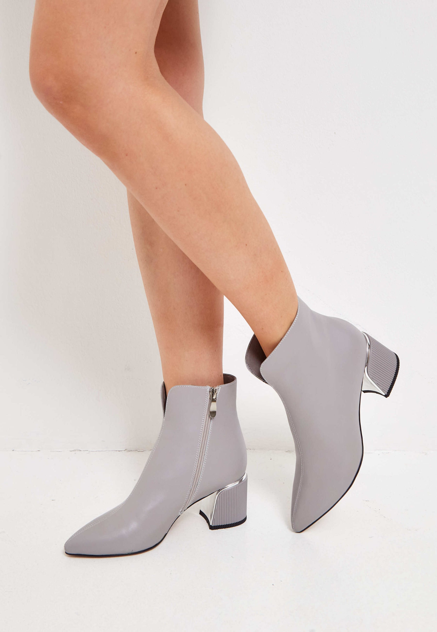 Leather Ankle Boots - Grey