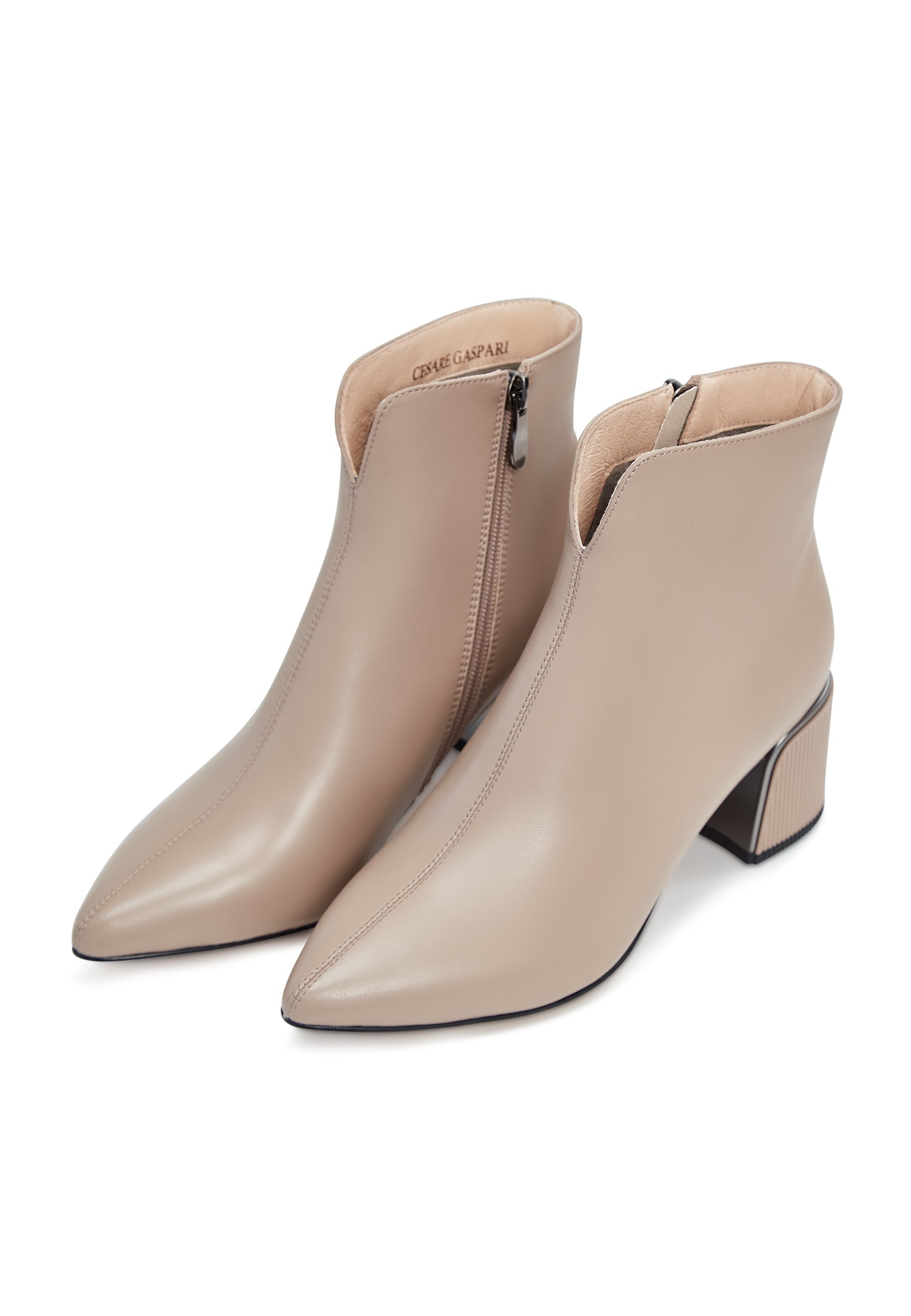 Leather Ankle Boots - Beige