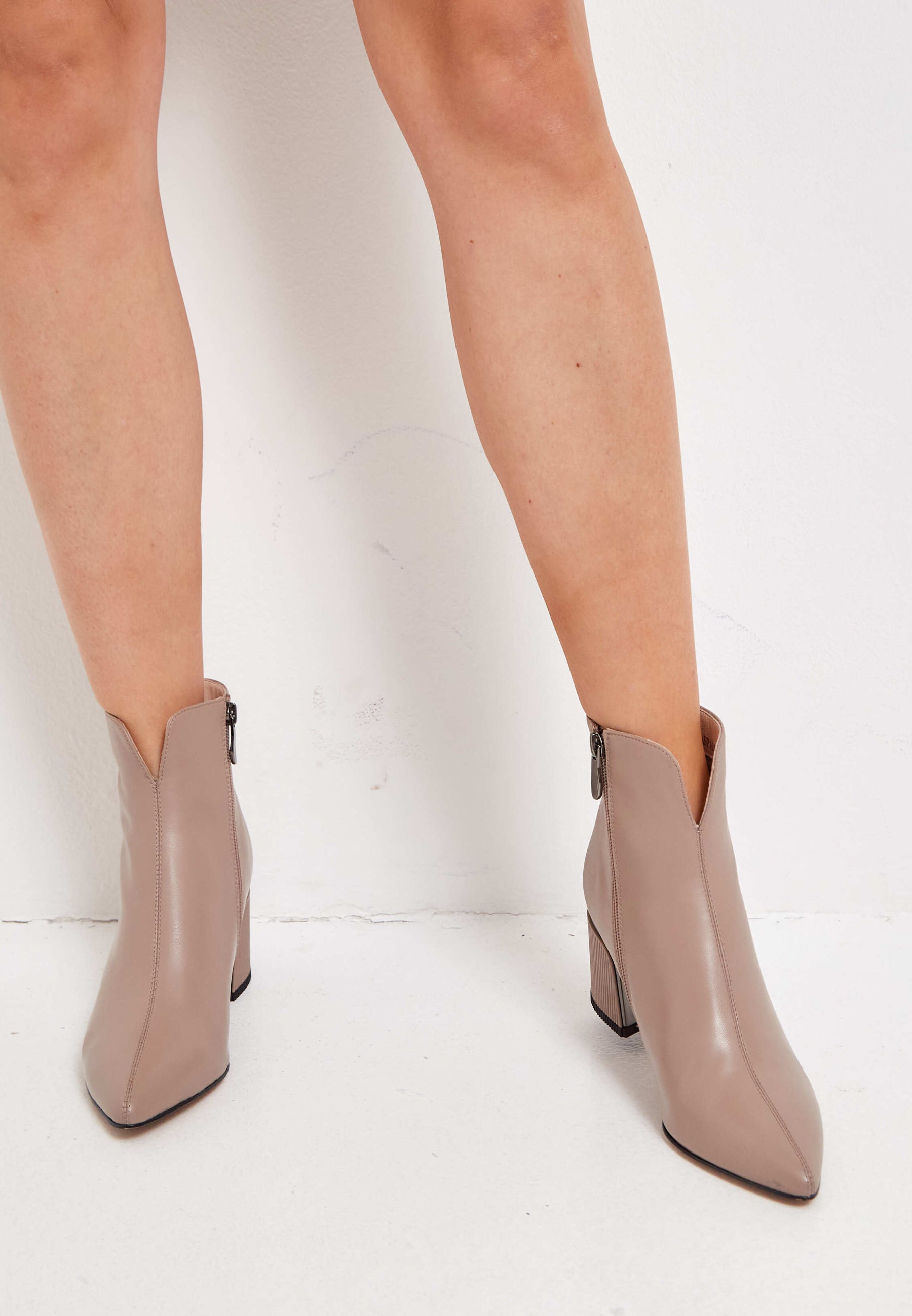 Leather Ankle Boots - Beige