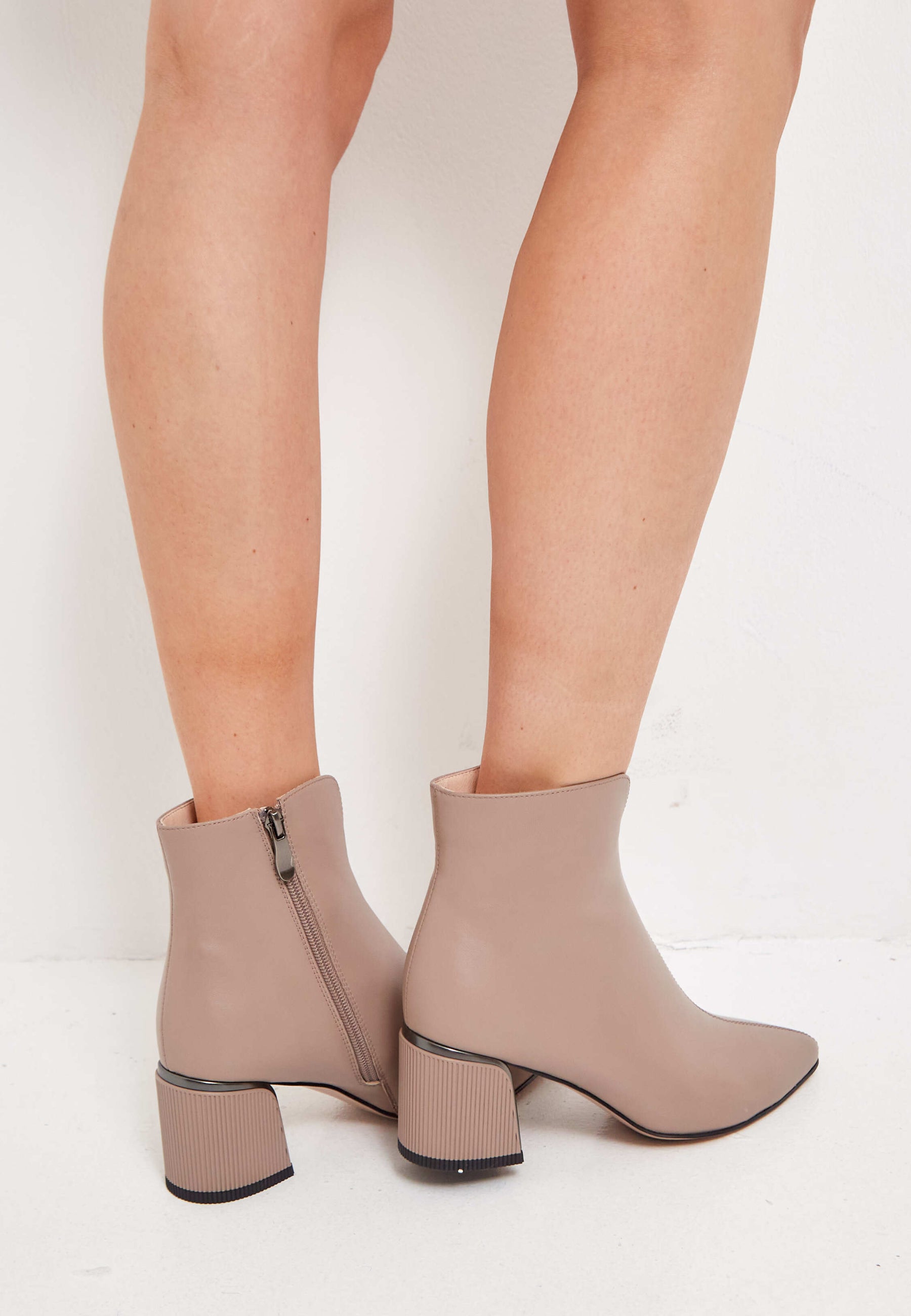 Leather Ankle Boots - Beige