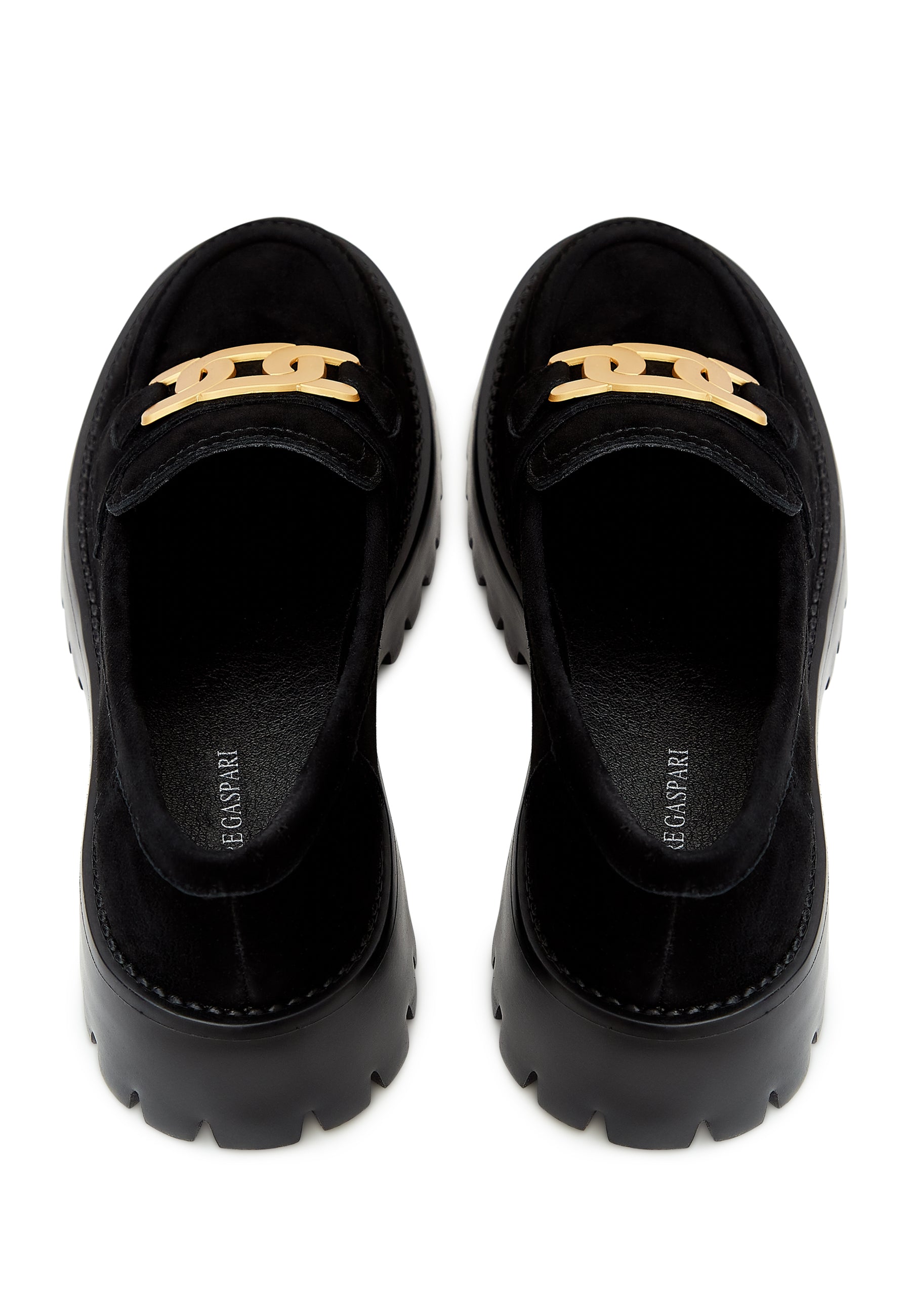 Suede Chunky Loafers with Golden Chain - Black