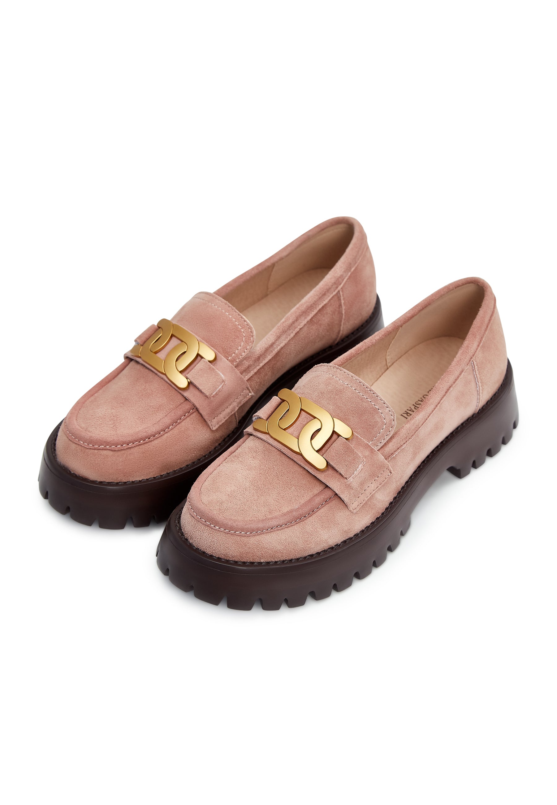 Suede Chunky Loafers with Golden Chain - Pink