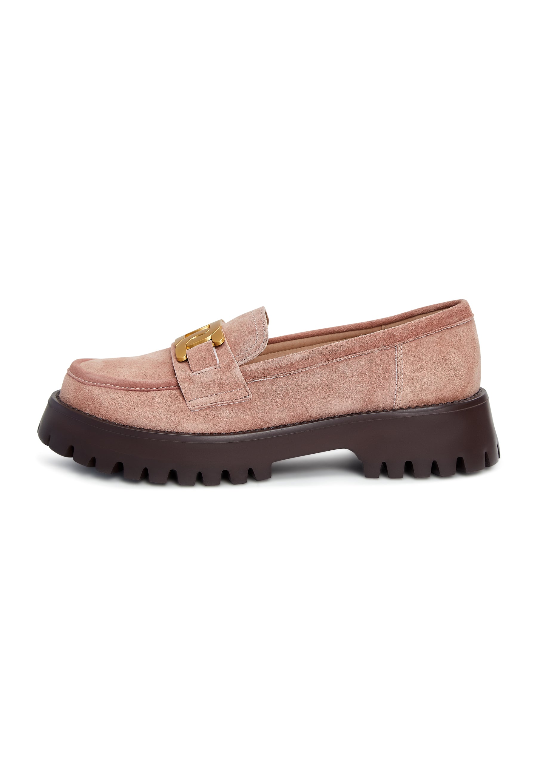 Suede Chunky Loafers with Golden Chain - Pink