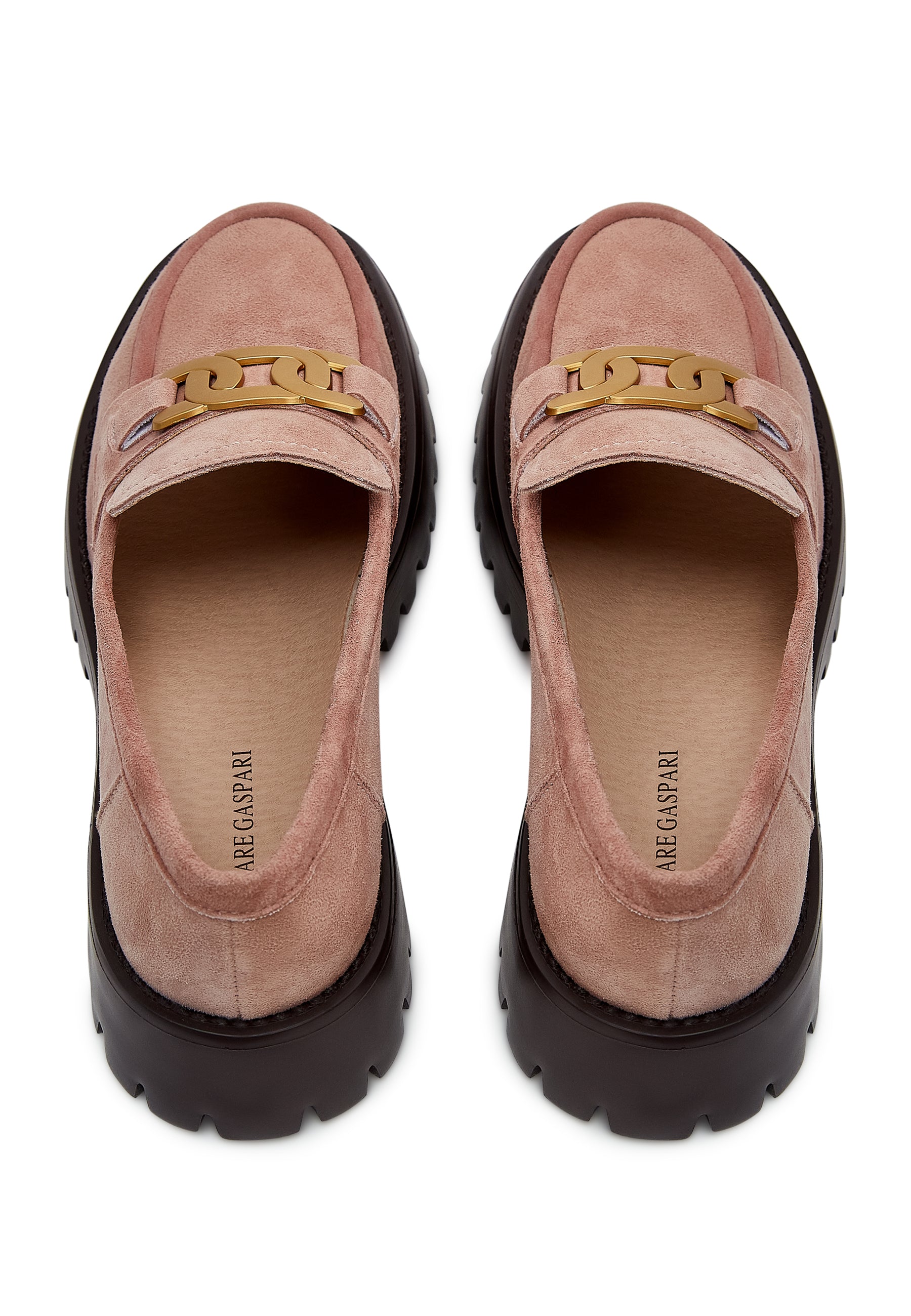 Suede Chunky Loafers with Golden Chain - Pink