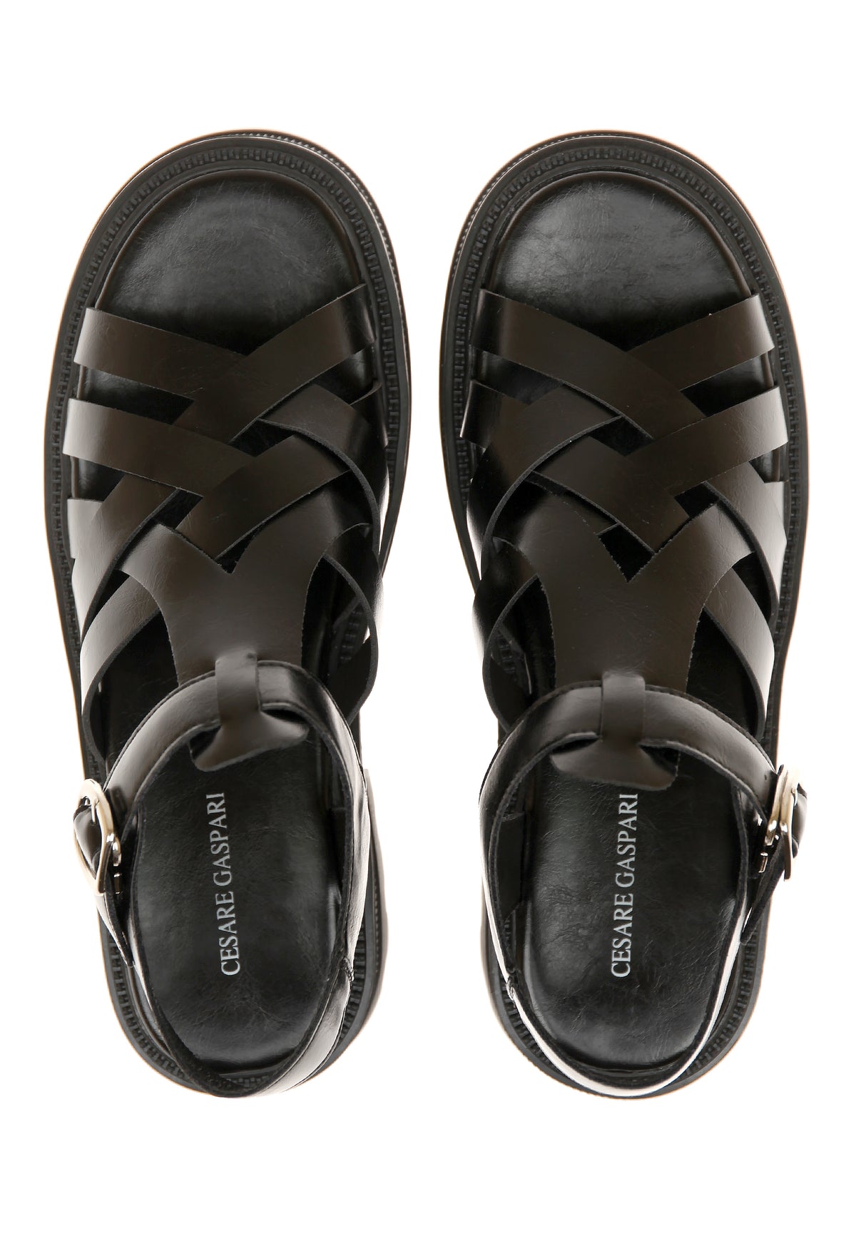 Woven Leather Platform Sandals – Black